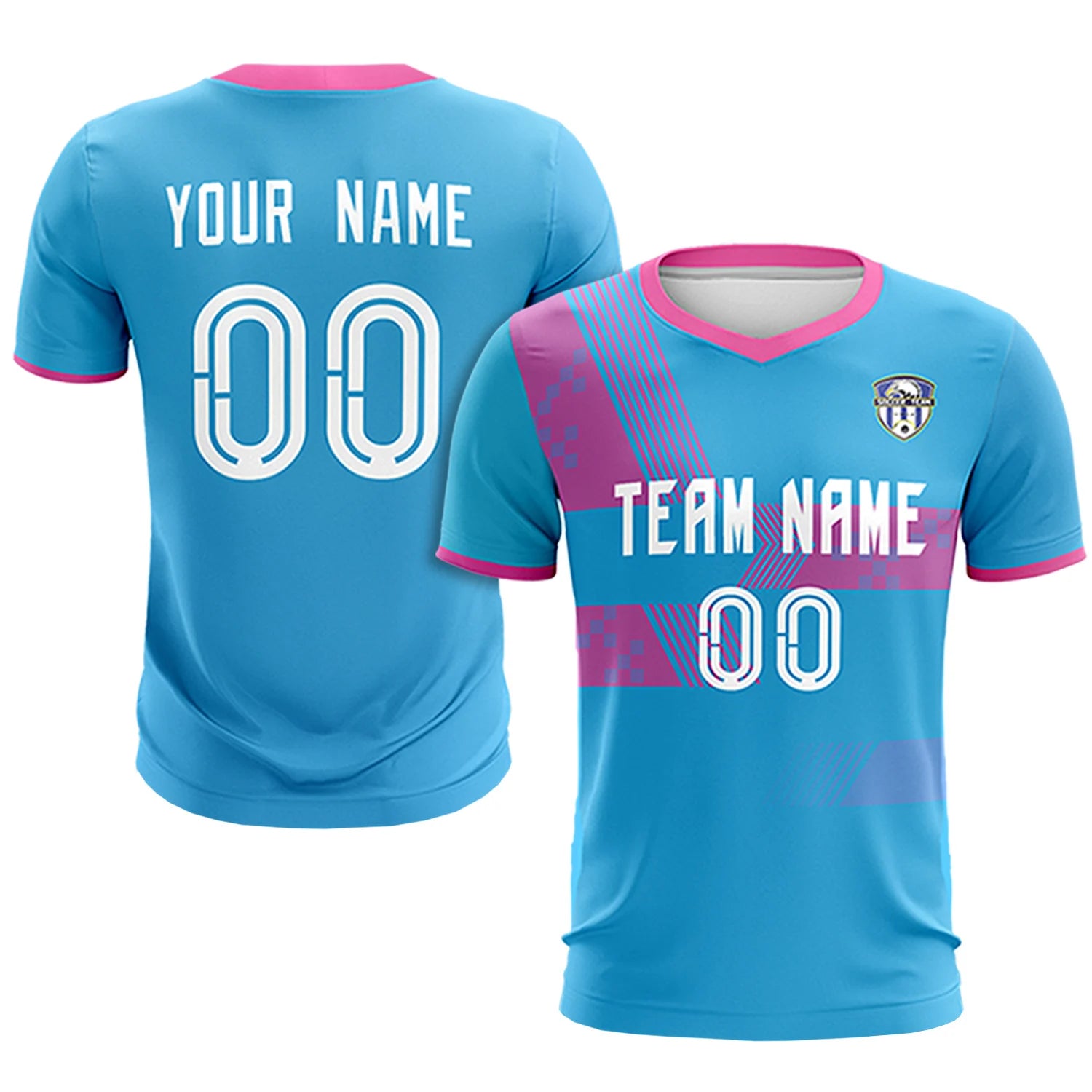 Custom Powder Blue Pink Training Uniform For Men Soccer Sets Jersey