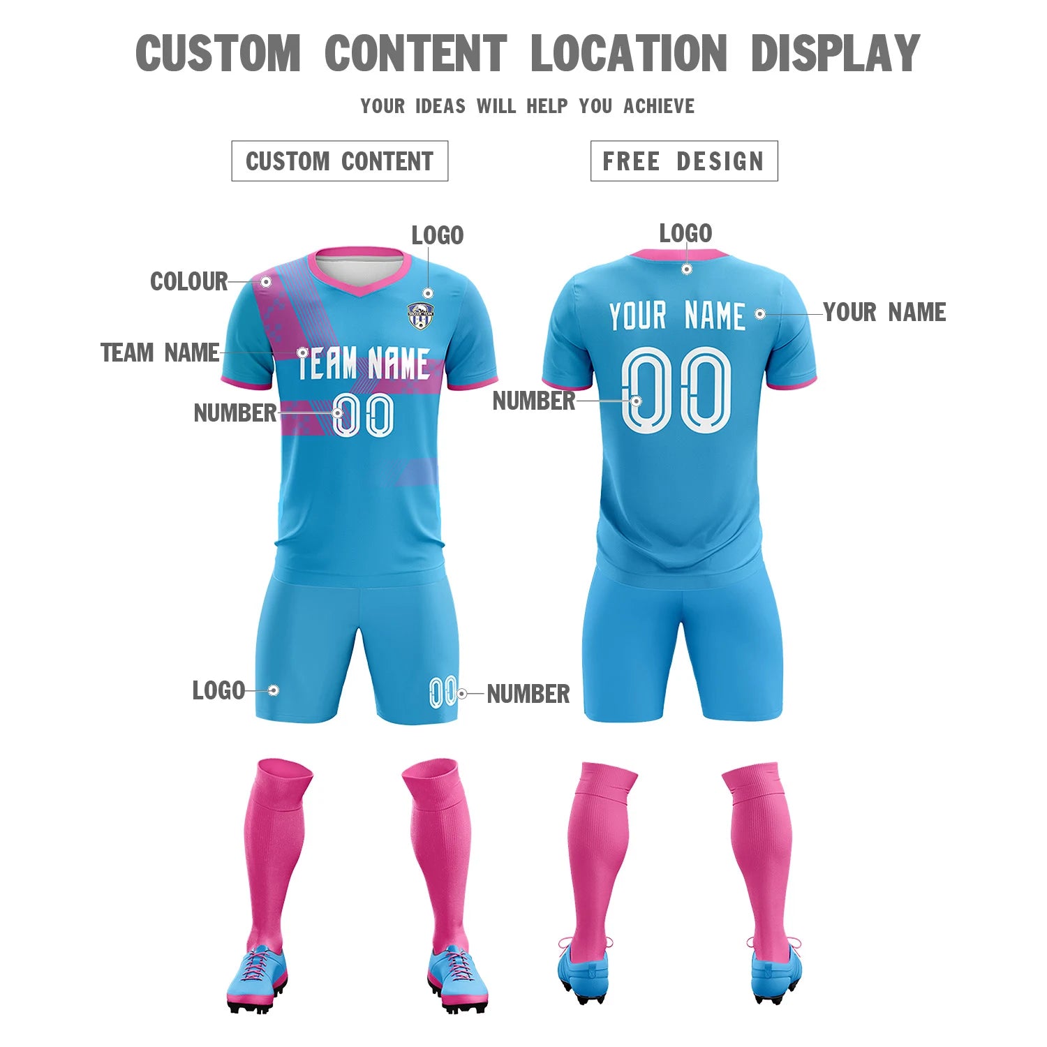 Custom Powder Blue Pink Training Uniform For Men Soccer Sets Jersey