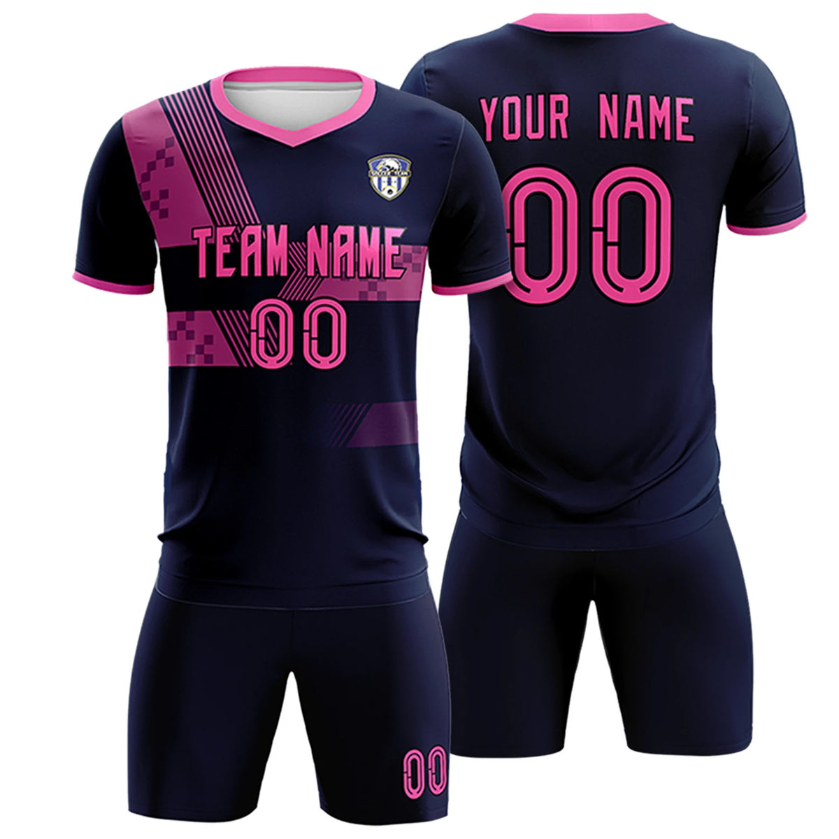 Custom Navy Pink Training Uniform For Men Soccer Sets Jersey