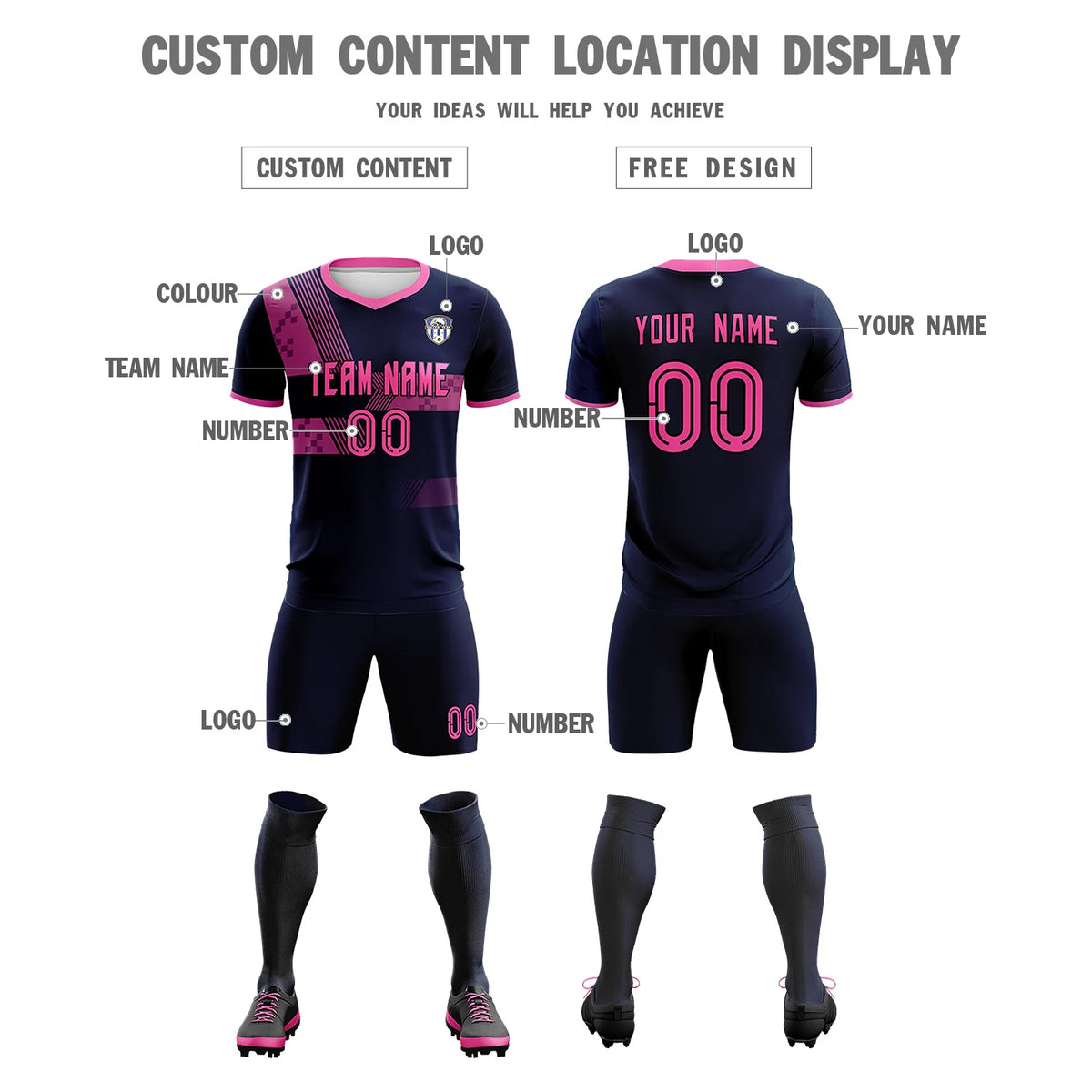 Custom Navy Pink Training Uniform For Men Soccer Sets Jersey