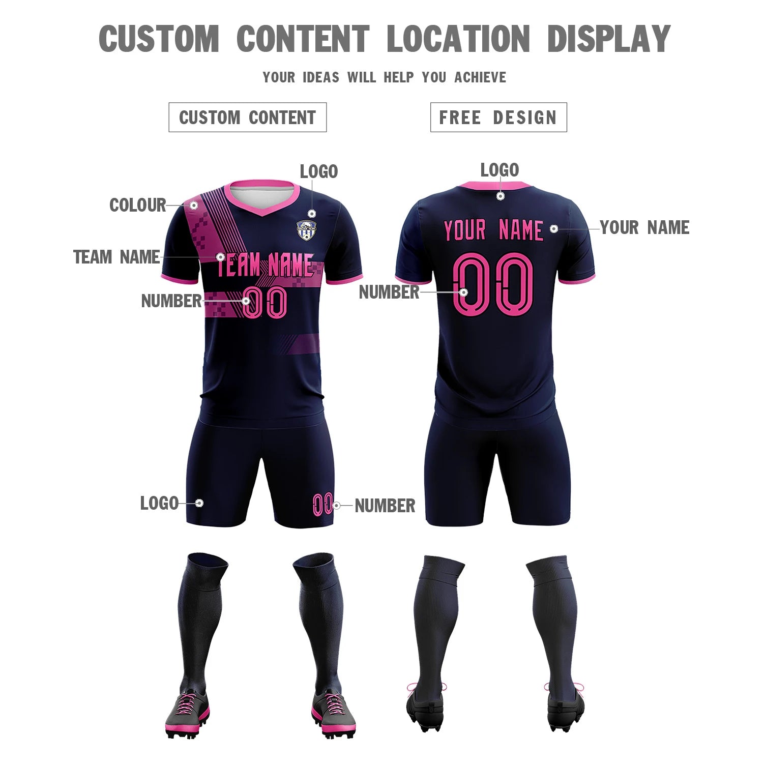 Custom Navy Pink Training Uniform For Men Soccer Sets Jersey