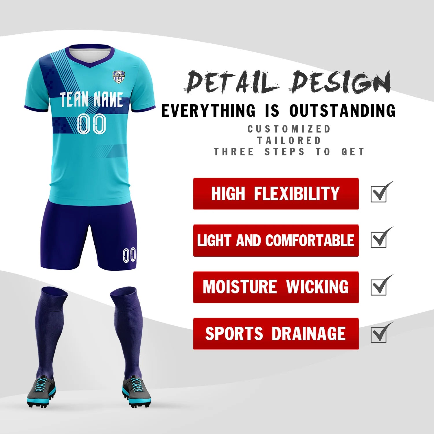 Custom Aqua Purple Training Uniform For Men Soccer Sets Jersey