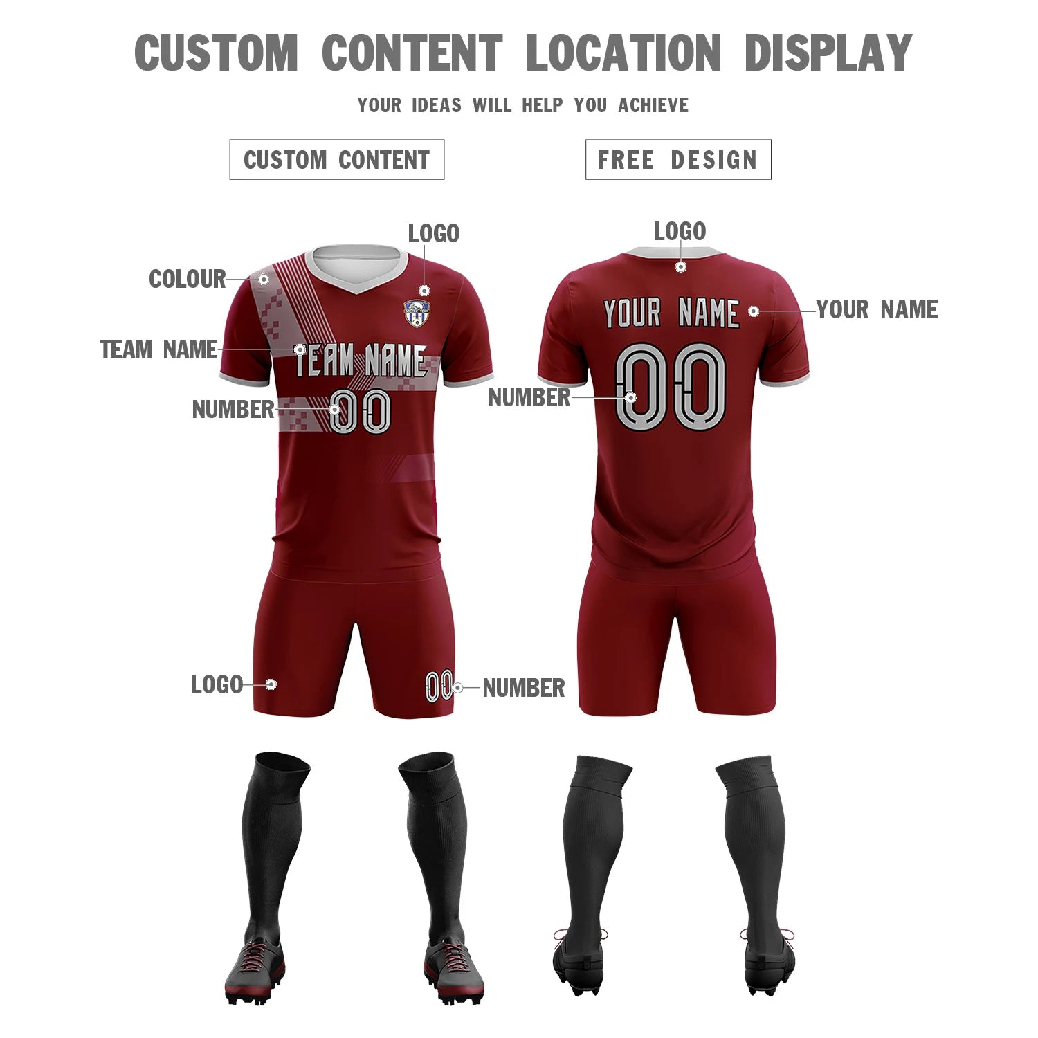 Custom Crimson Gray Training Uniform For Men Soccer Sets Jersey