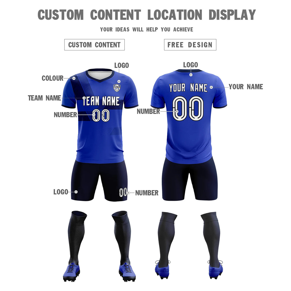 Custom Royal Blue Navy Training Uniform For Men Soccer Sets Jersey