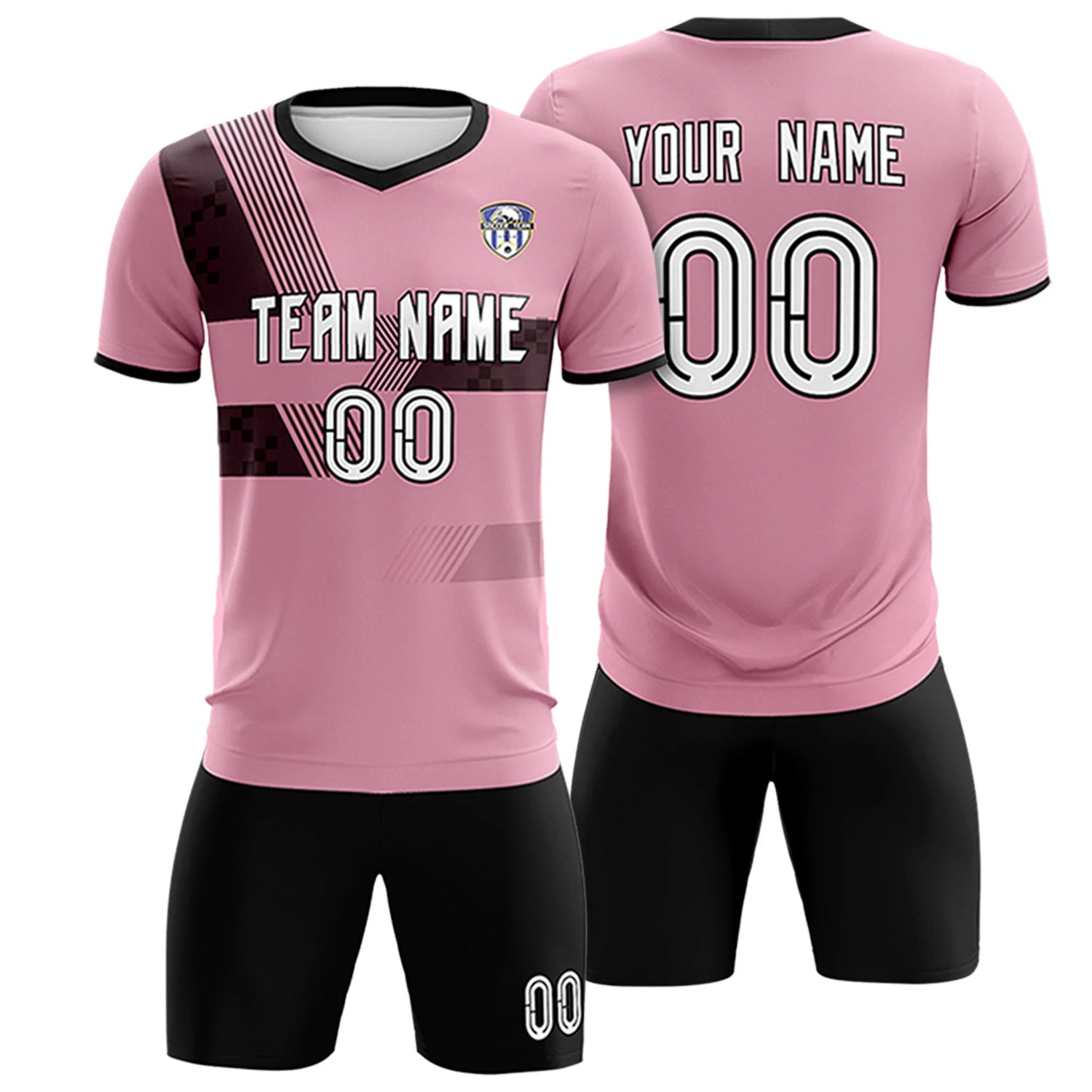 Custom Light Pink Black Training Uniform For Men Soccer Sets Jersey