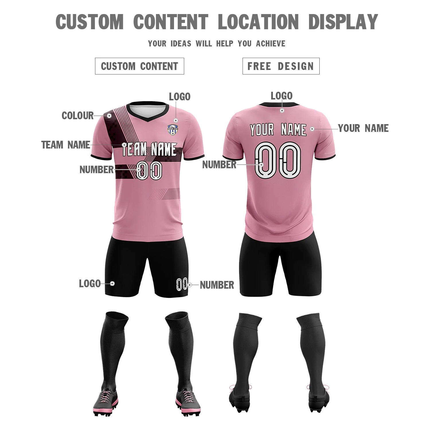 Custom Light Pink Black Training Uniform For Men Soccer Sets Jersey