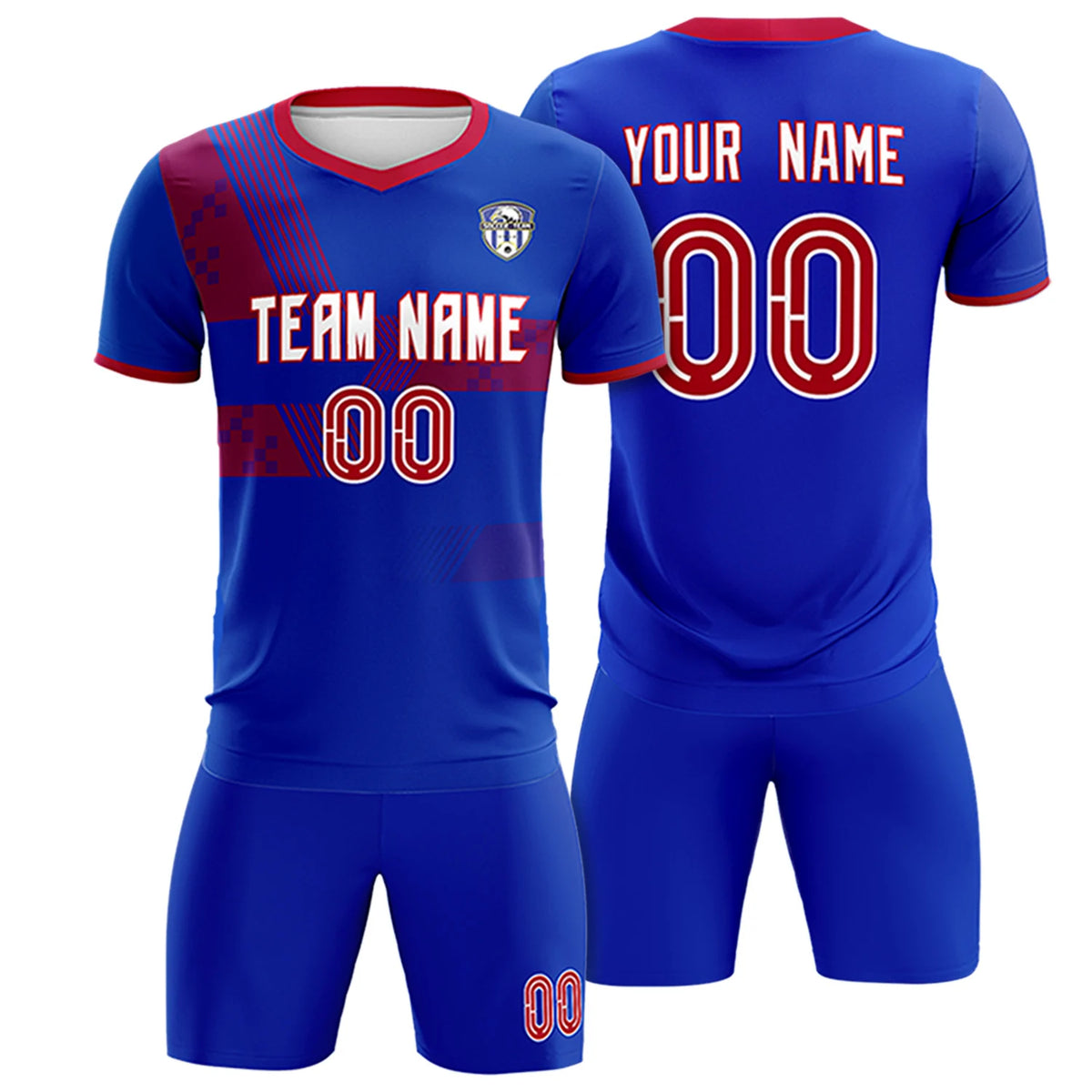 Custom Royal Blue Red Training Uniform For Men Soccer Sets Jersey