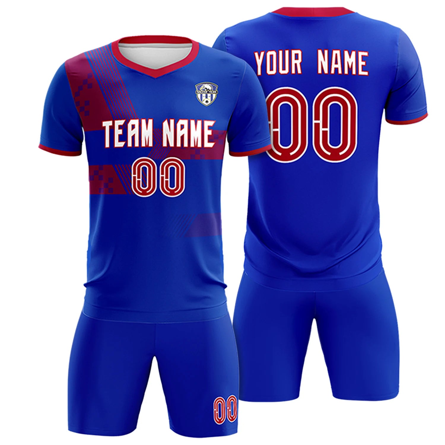 Custom Royal Blue Red Training Uniform For Men Soccer Sets Jersey