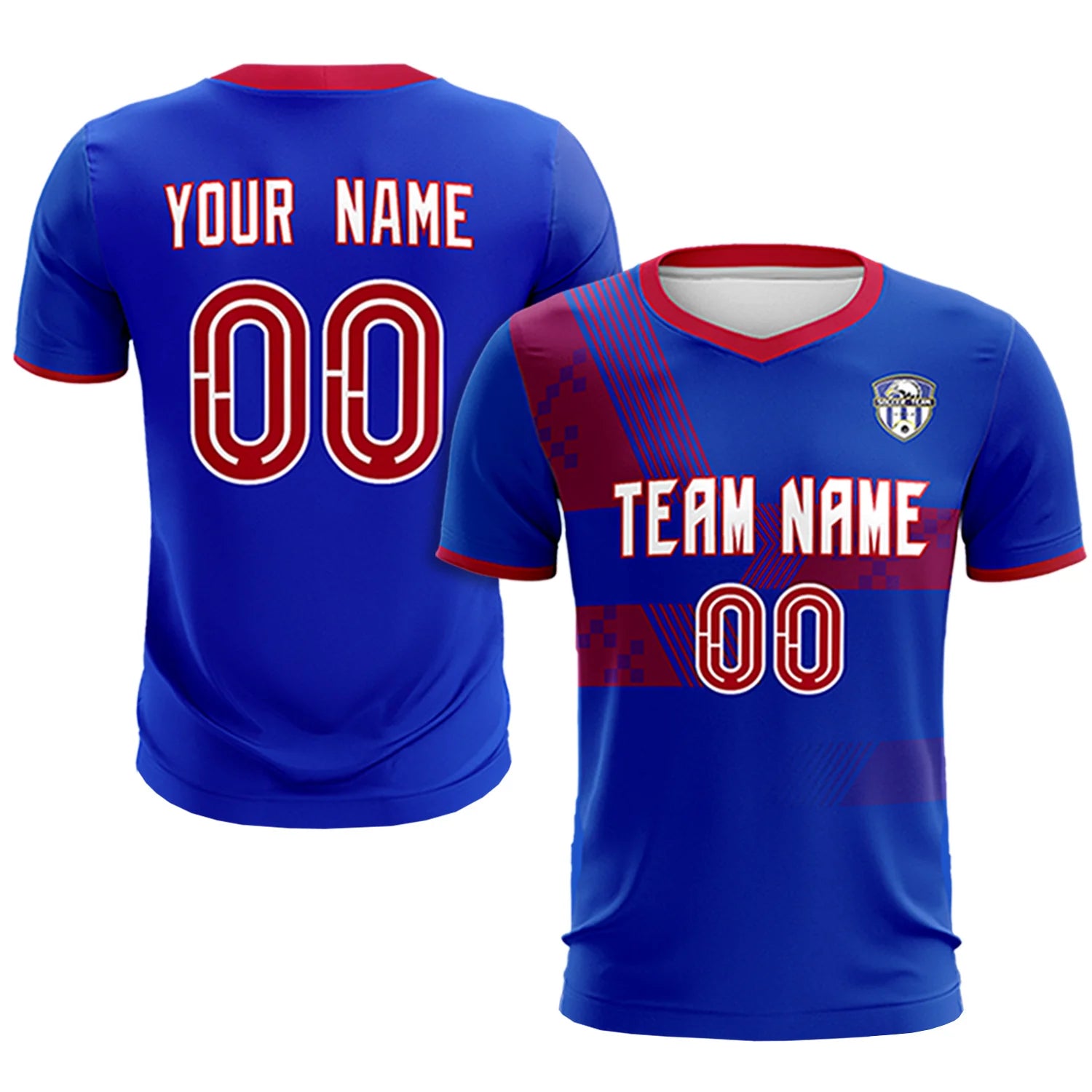 Custom Royal Blue Red Training Uniform For Men Soccer Sets Jersey