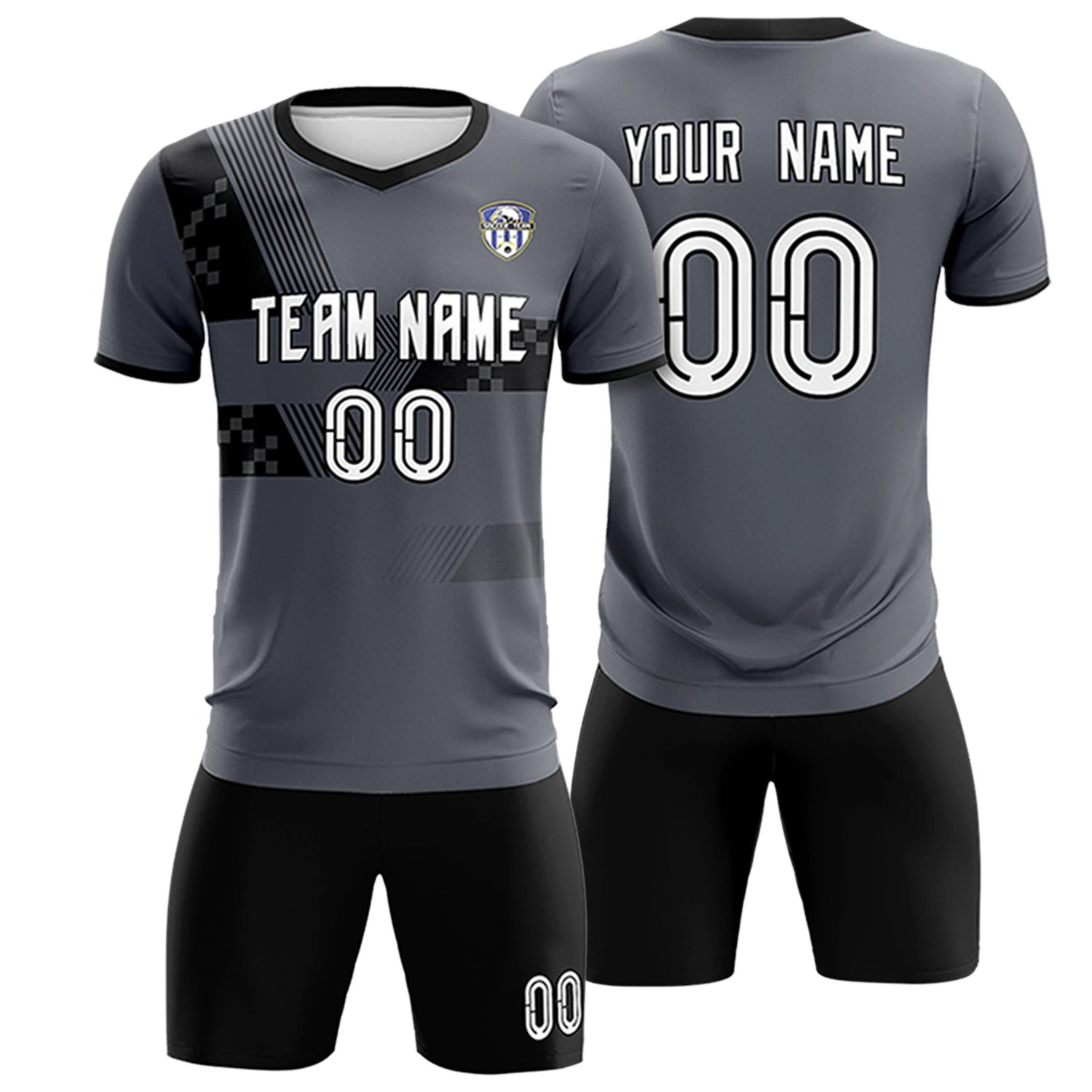 Custom Gray Black Training Uniform For Men Soccer Sets Jersey