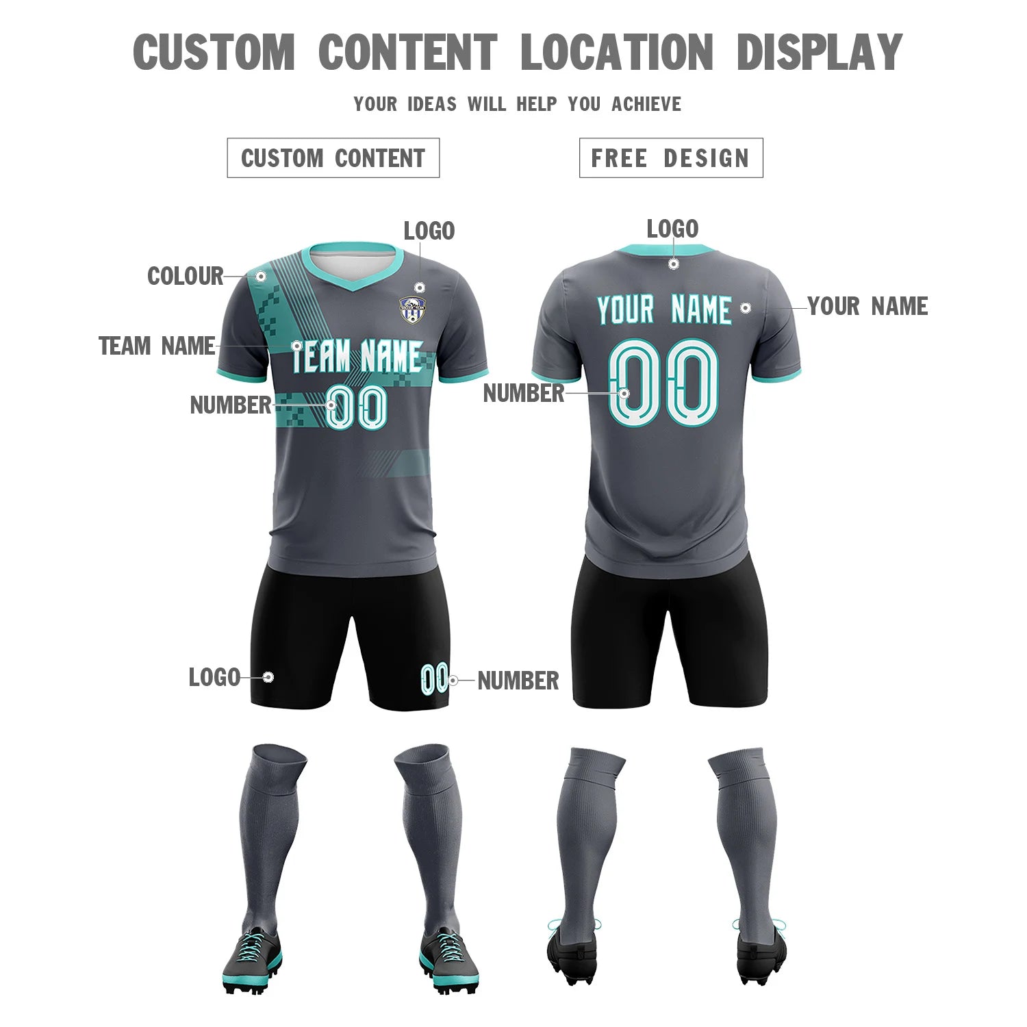 Custom Gray Bright Green Training Uniform For Men Soccer Sets Jersey