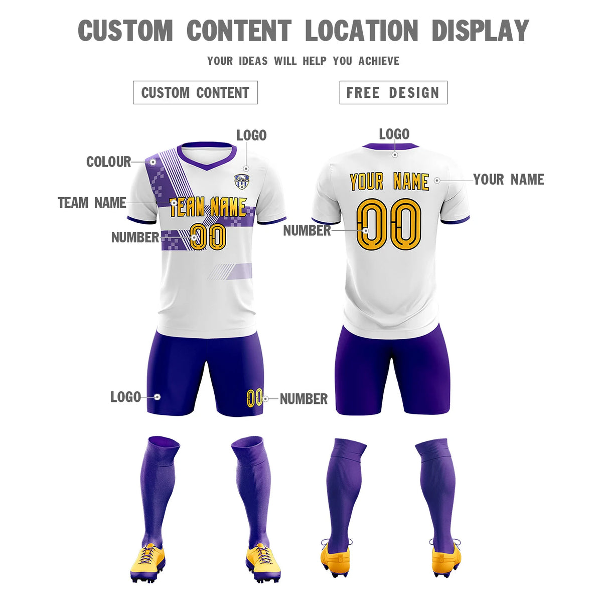 Custom White Purple Training Uniform For Men Soccer Sets Jersey