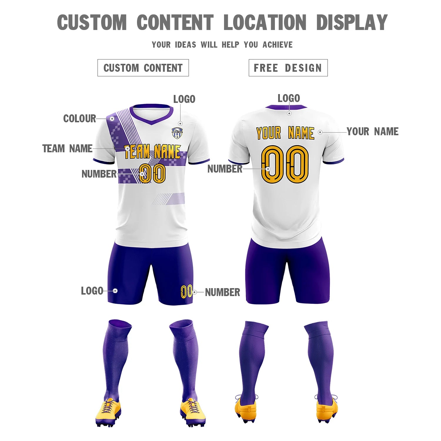 Custom White Purple Training Uniform For Men Soccer Sets Jersey