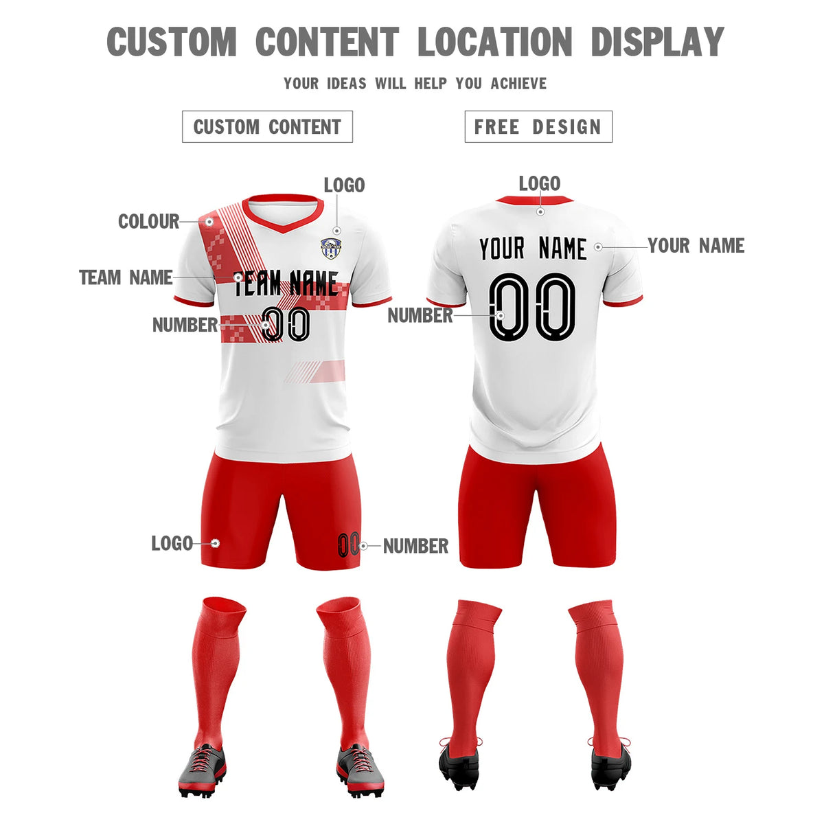 Custom White Red Training Uniform For Men Soccer Sets Jersey