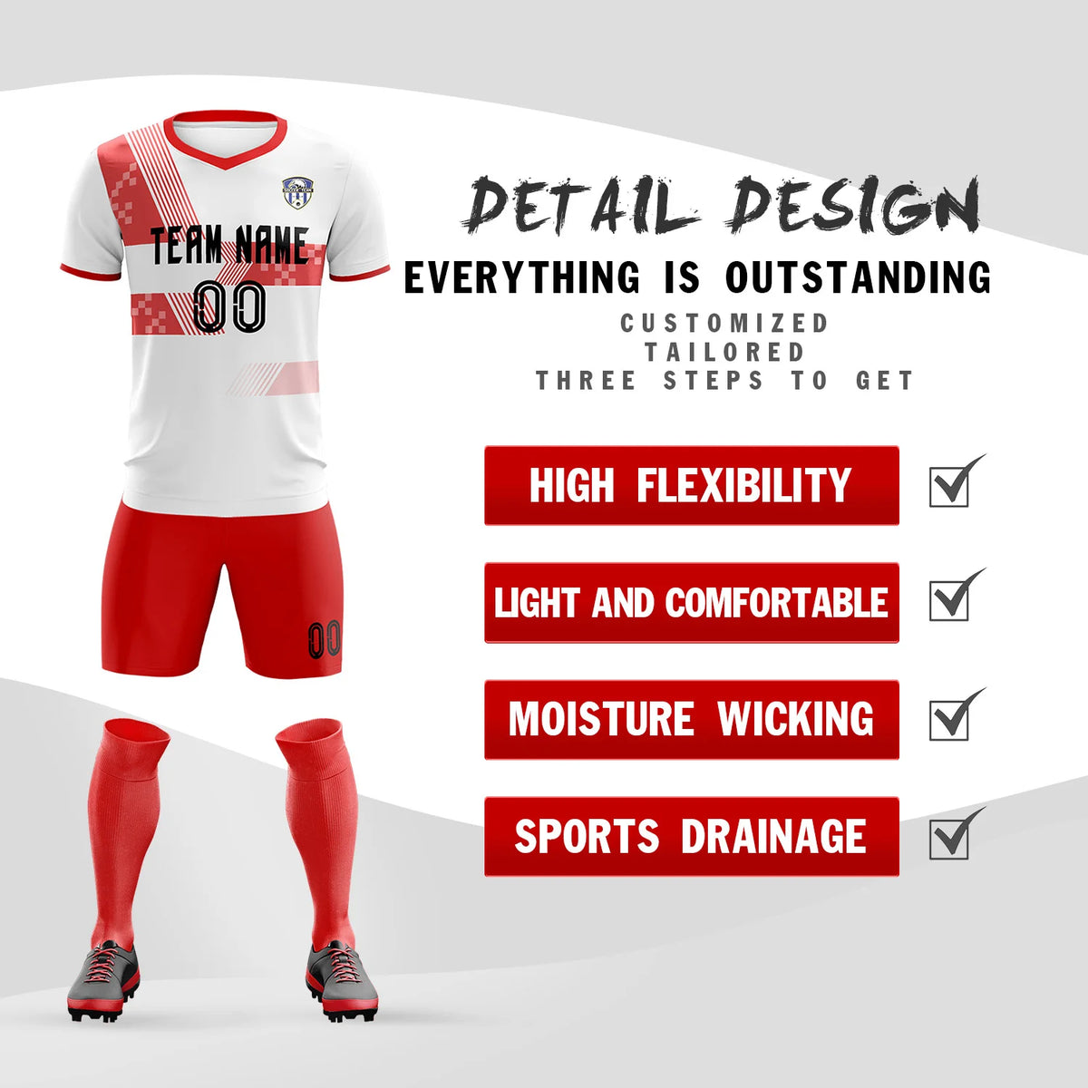 Custom White Red Training Uniform For Men Soccer Sets Jersey