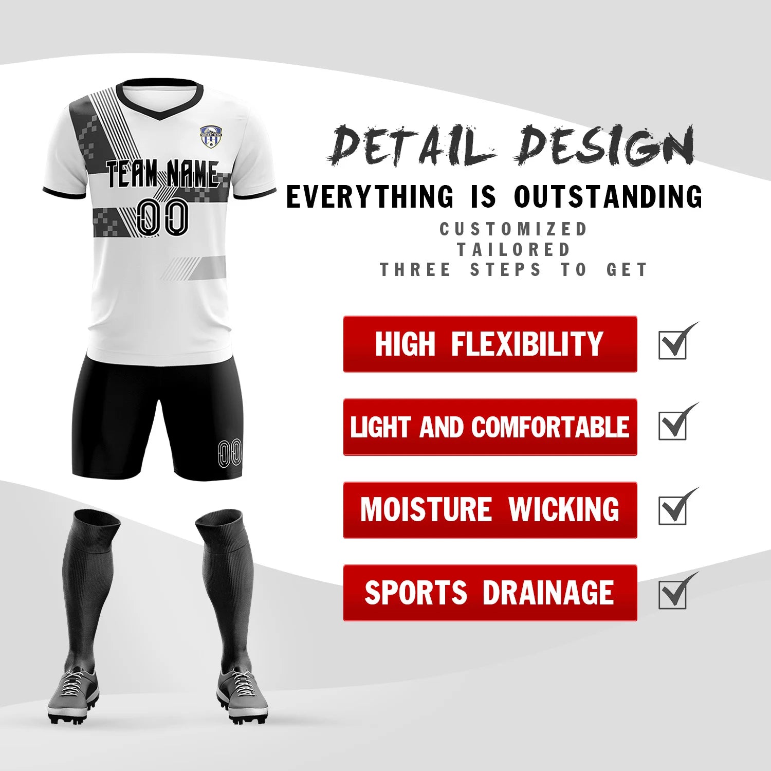 Custom White Black Training Uniform For Men Soccer Sets Jersey