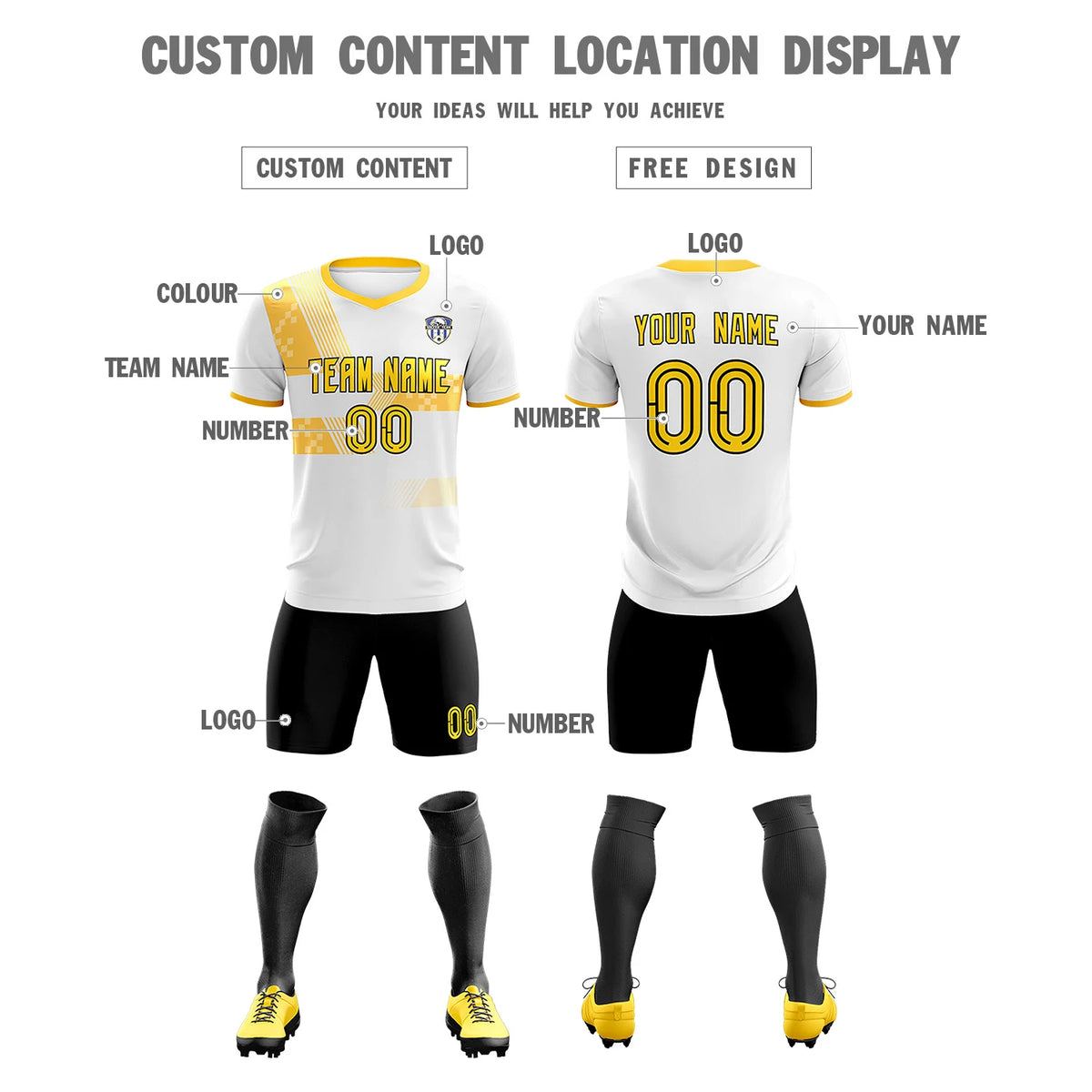 Custom White Gold01 Training Uniform For Men Soccer Sets Jersey