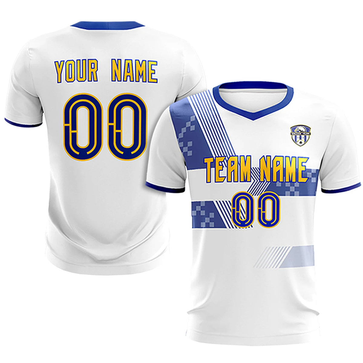 Custom White Royal Blue Training Uniform For Men Soccer Sets Jersey