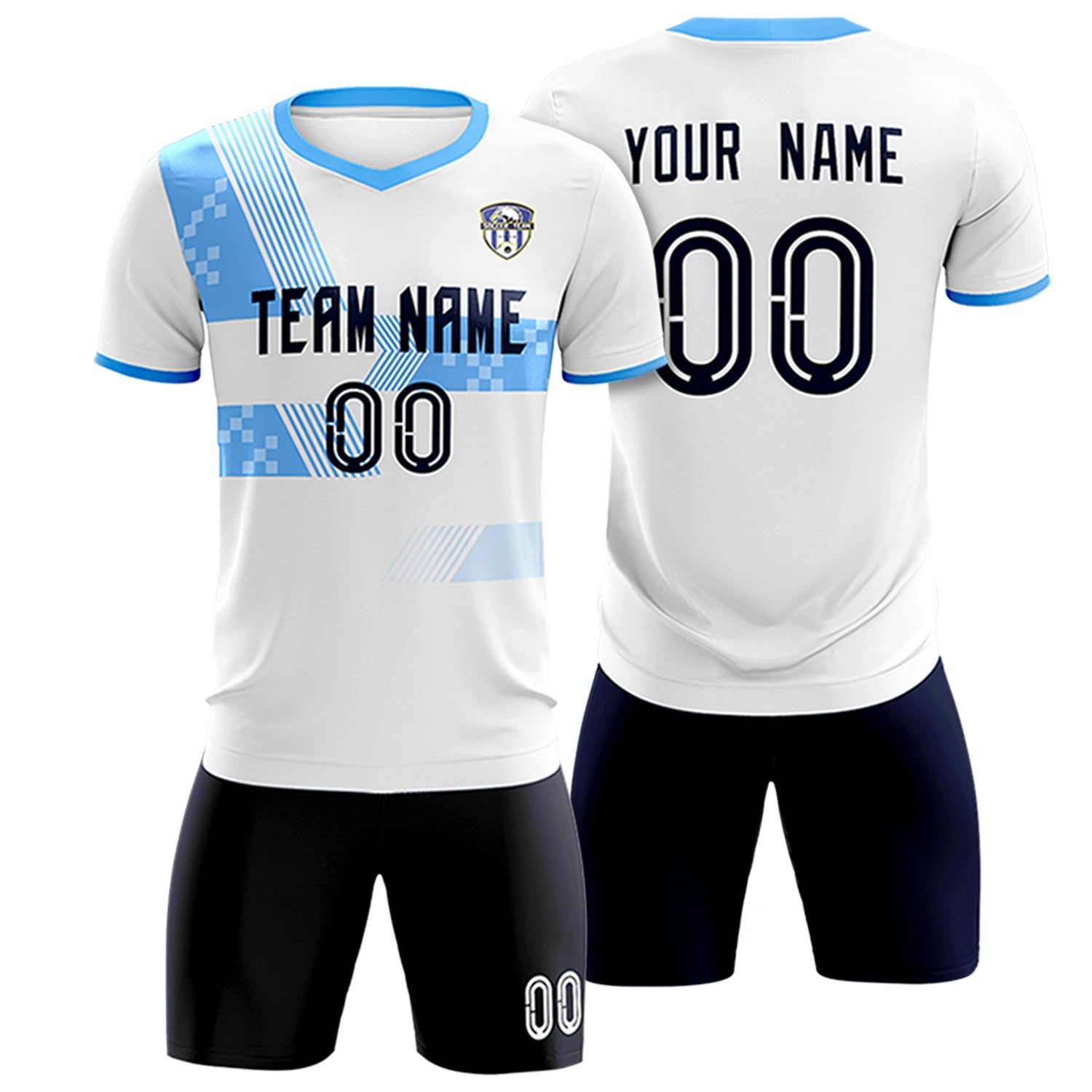 Custom White Powder Blue Training Uniform For Men Soccer Sets Jersey