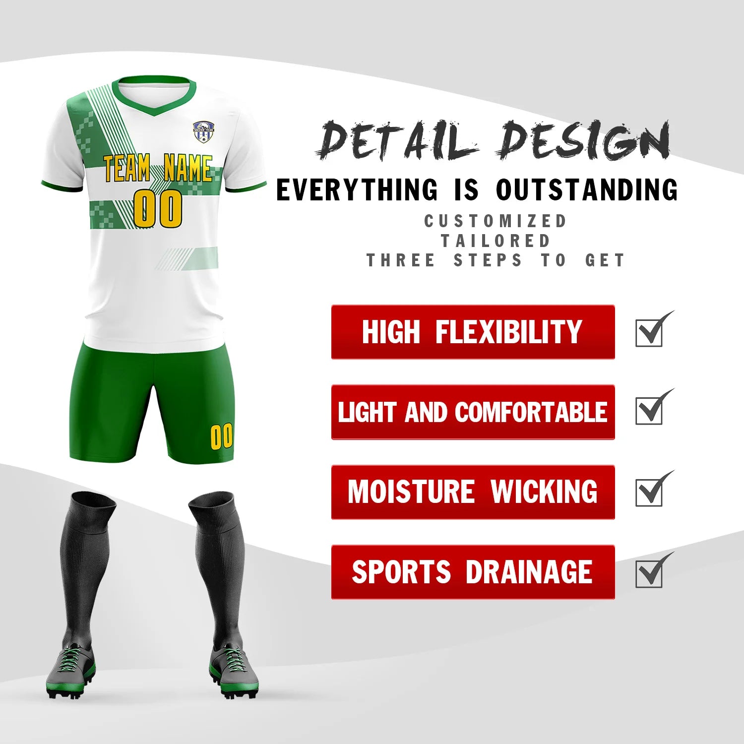 Custom White Kelly Green Training Uniform For Men Soccer Sets Jersey