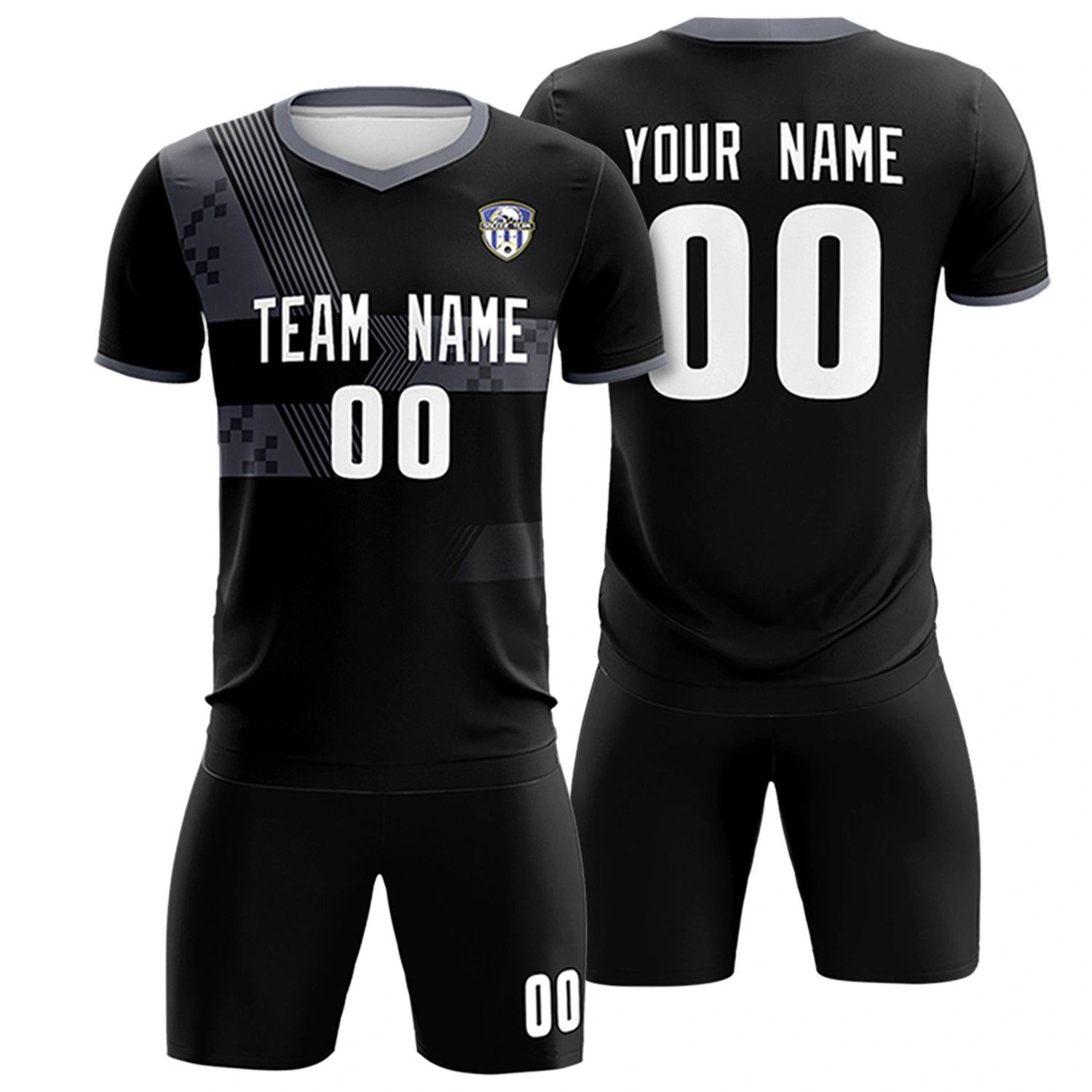 Custom Black Gray Training Uniform For Men Soccer Sets Jersey