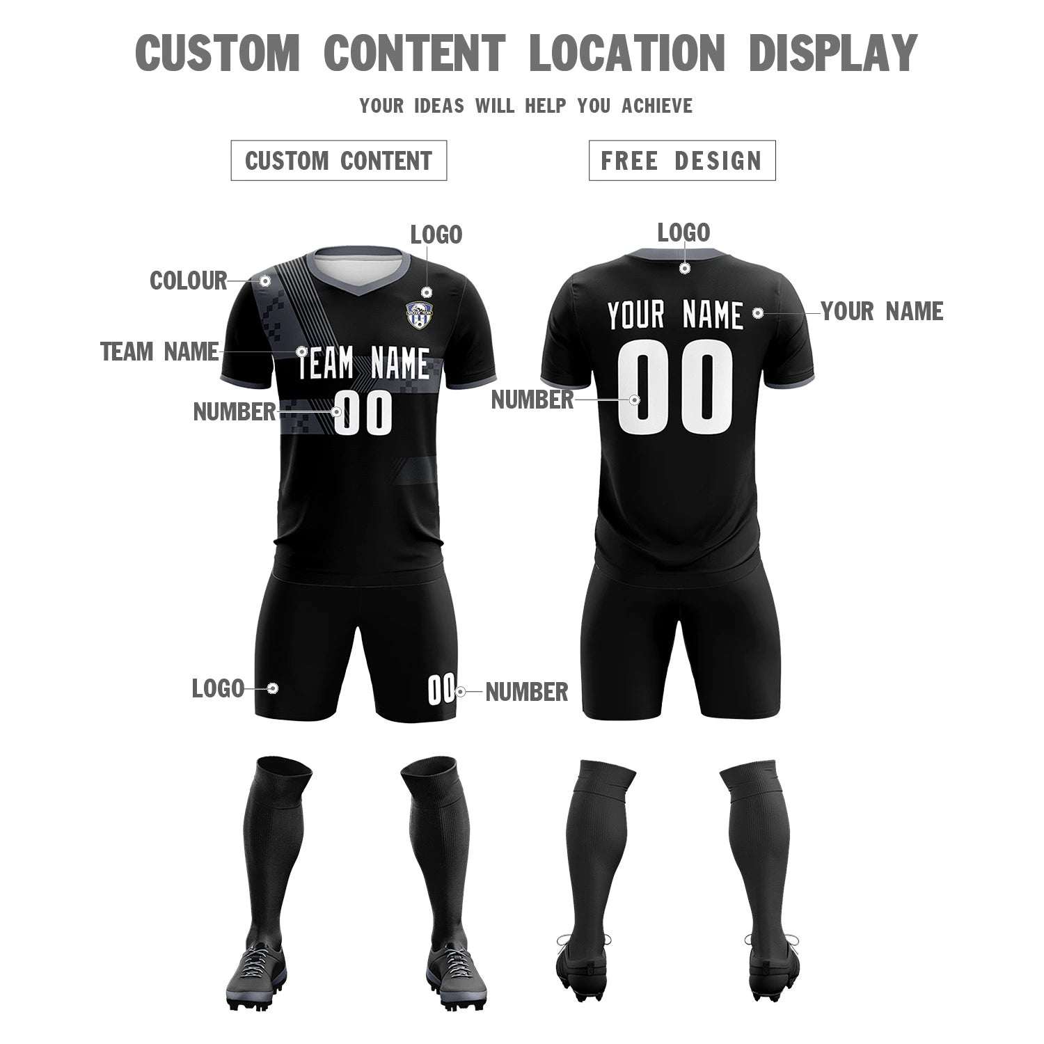 Custom Black Gray Training Uniform For Men Soccer Sets Jersey