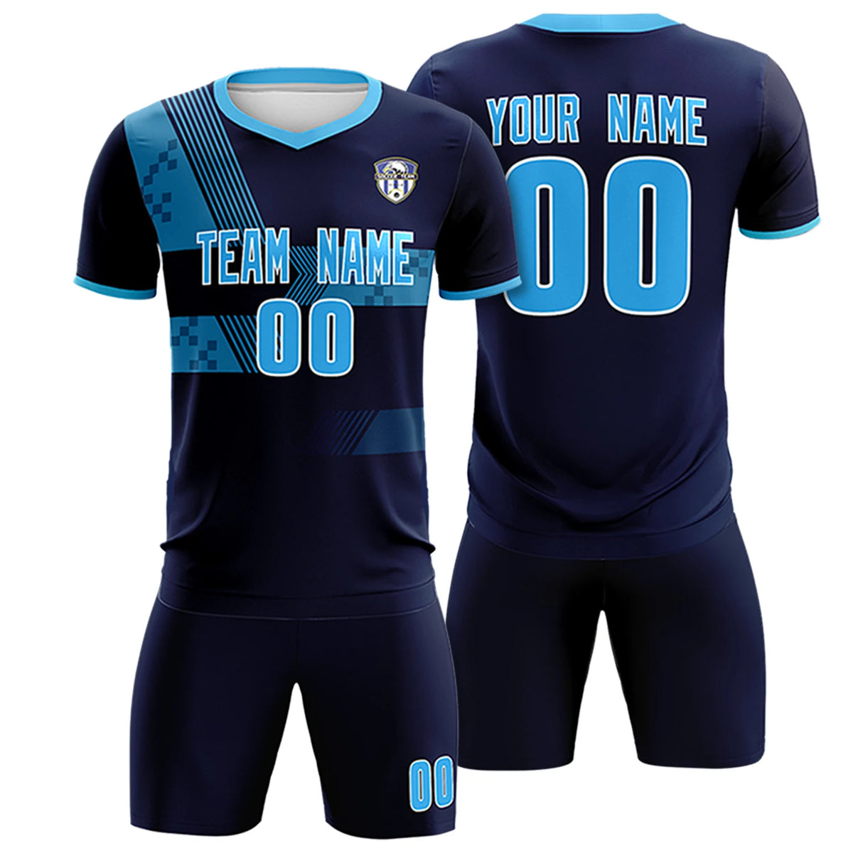 Custom Navy Powder Blue Training Uniform For Men Soccer Sets Jersey