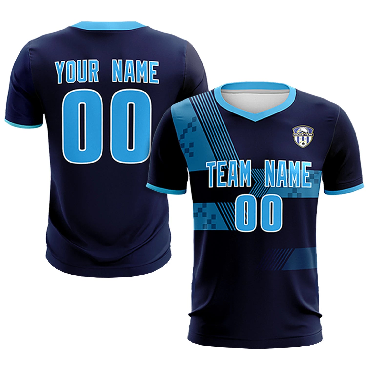 Custom Navy Powder Blue Training Uniform For Men Soccer Sets Jersey