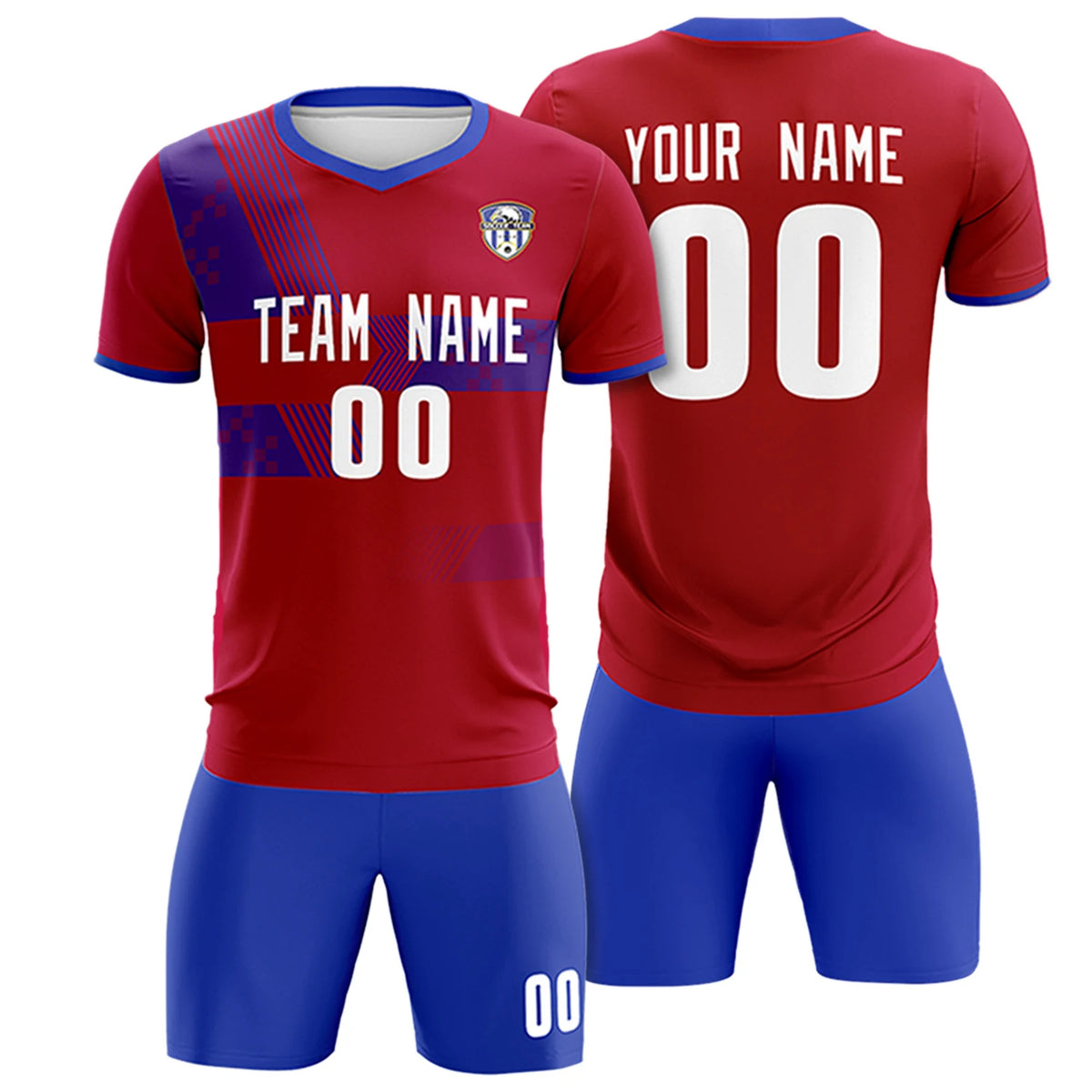 Custom Red Royal Blue Training Uniform For Men Soccer Sets Jersey