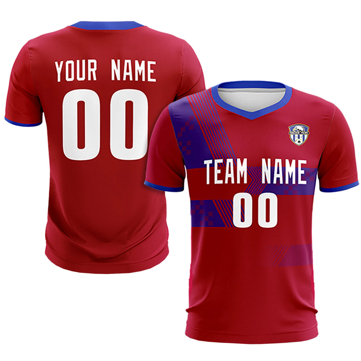 Custom Red Royal Blue Training Uniform For Men Soccer Sets Jersey