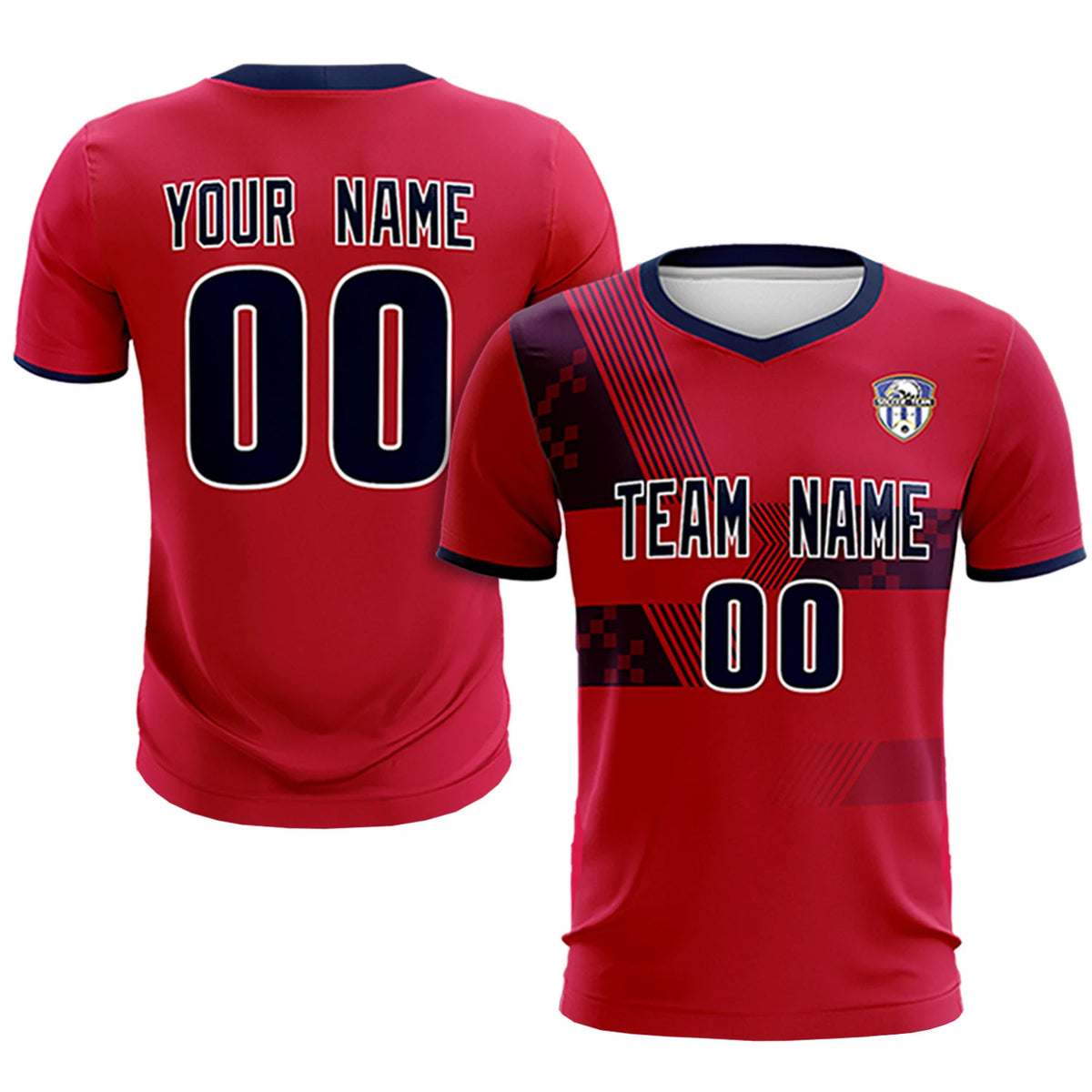 Custom Red Navy Training Uniform For Men Soccer Sets Jersey