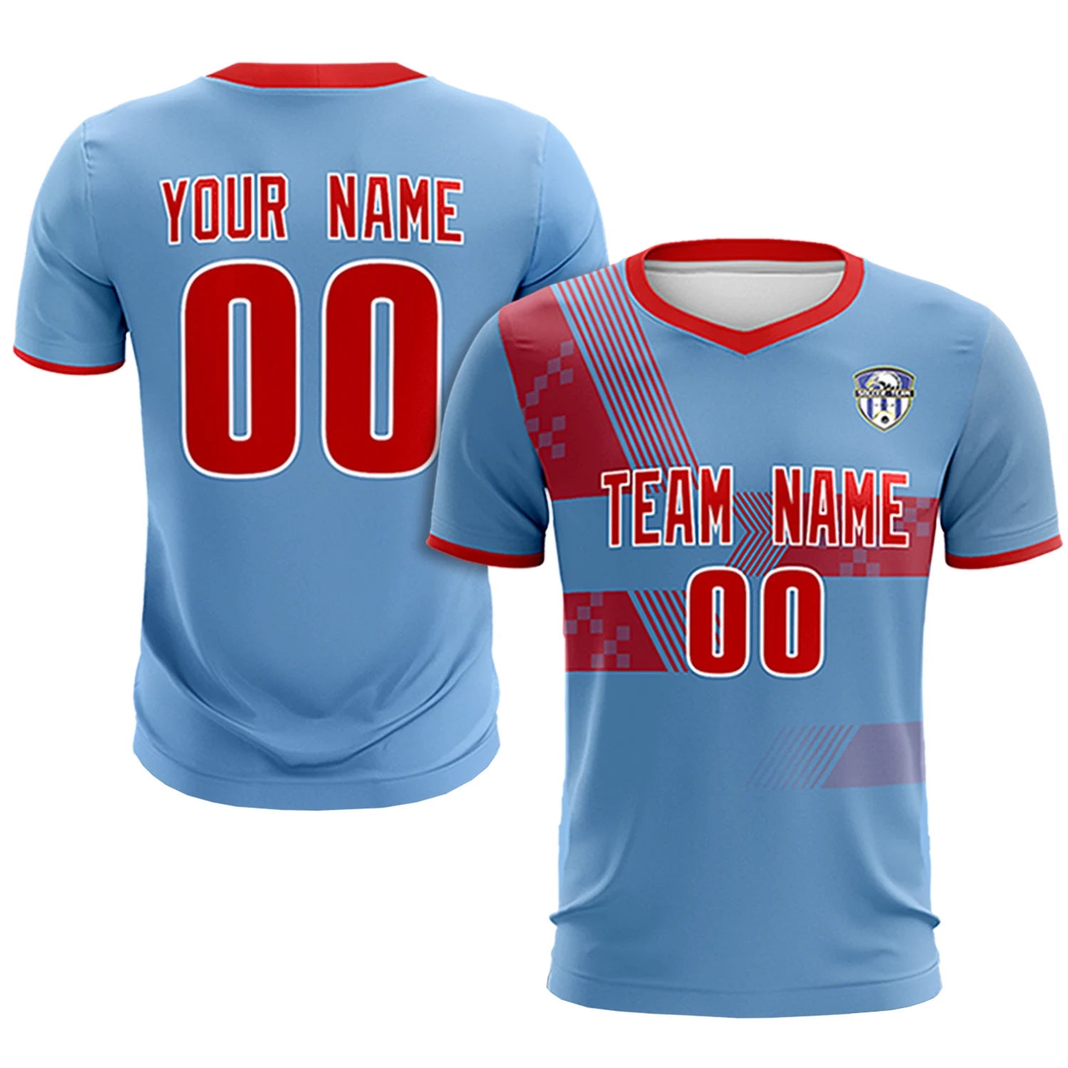 Custom Light Blue Red Training Uniform For Men Soccer Sets Jersey