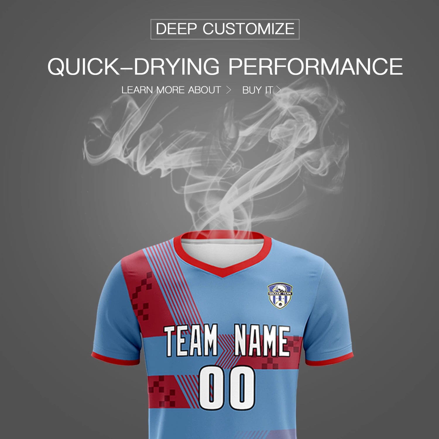 Custom Light Blue Red Training Uniform For Men Soccer Sets Jersey