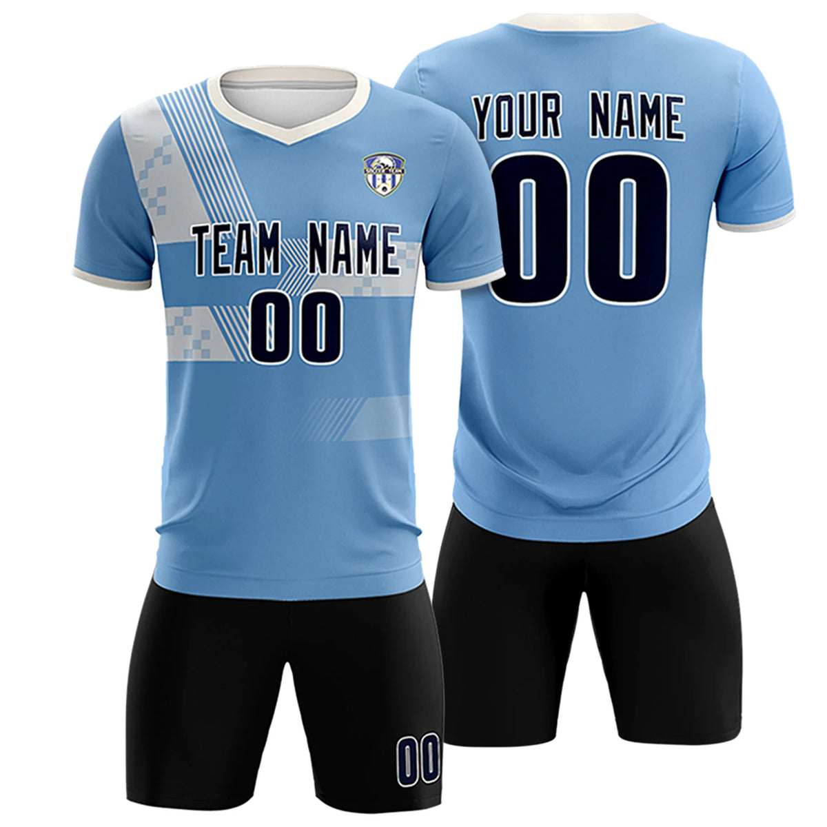Custom Light Blue Cream Training Uniform For Men Soccer Sets Jersey