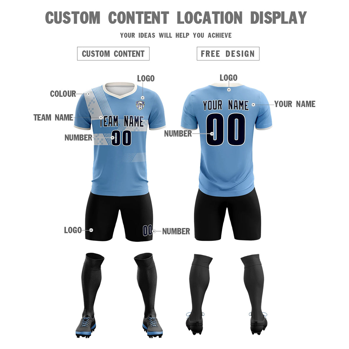 Custom Light Blue Cream Training Uniform For Men Soccer Sets Jersey