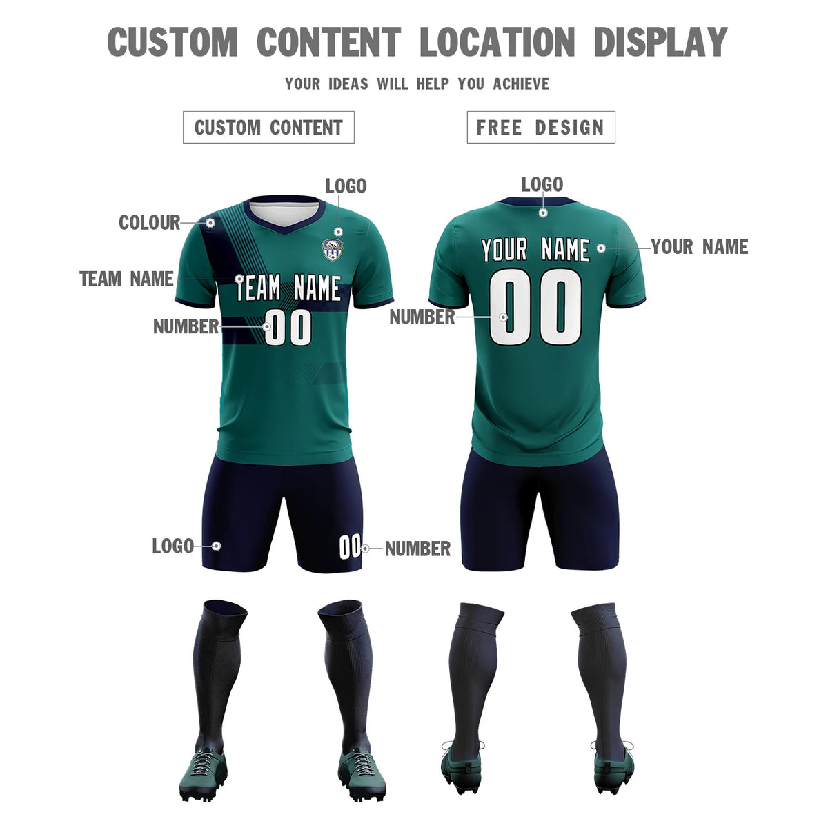 Custom Midnight Green Navy Training Uniform For Men Soccer Sets Jersey