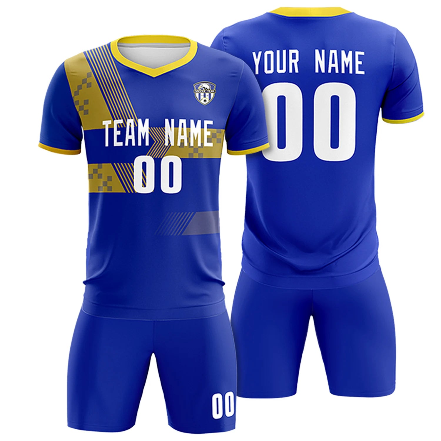 Custom Royal Blue Gold01 Training Uniform For Men Soccer Sets Jersey