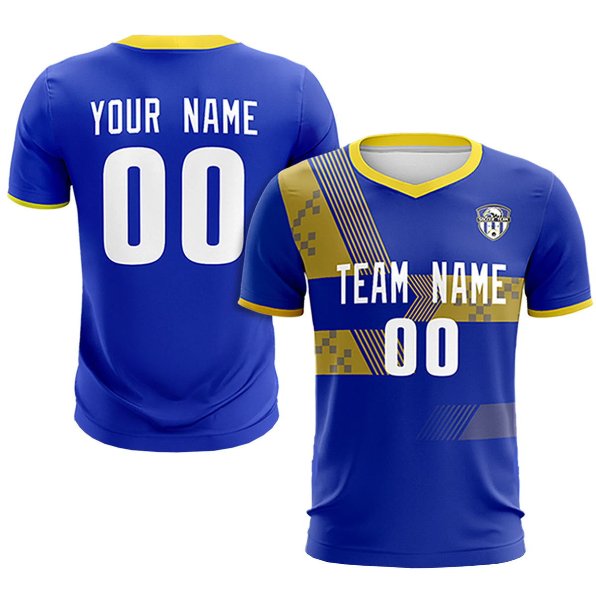 Custom Royal Blue Gold01 Training Uniform For Men Soccer Sets Jersey