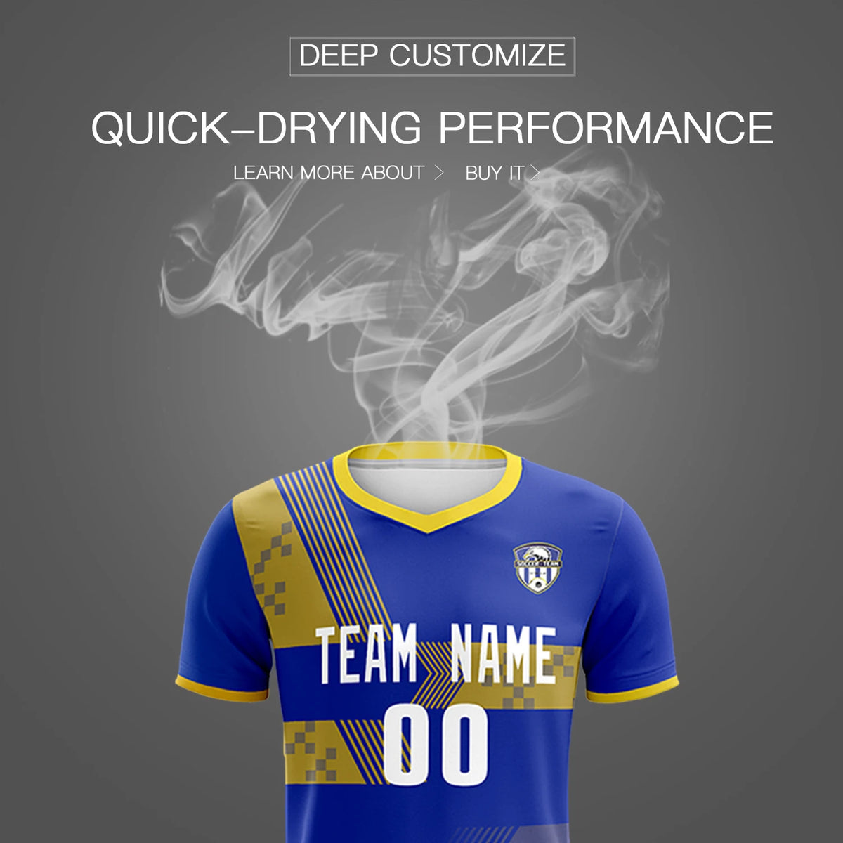 Custom Royal Blue Gold01 Training Uniform For Men Soccer Sets Jersey