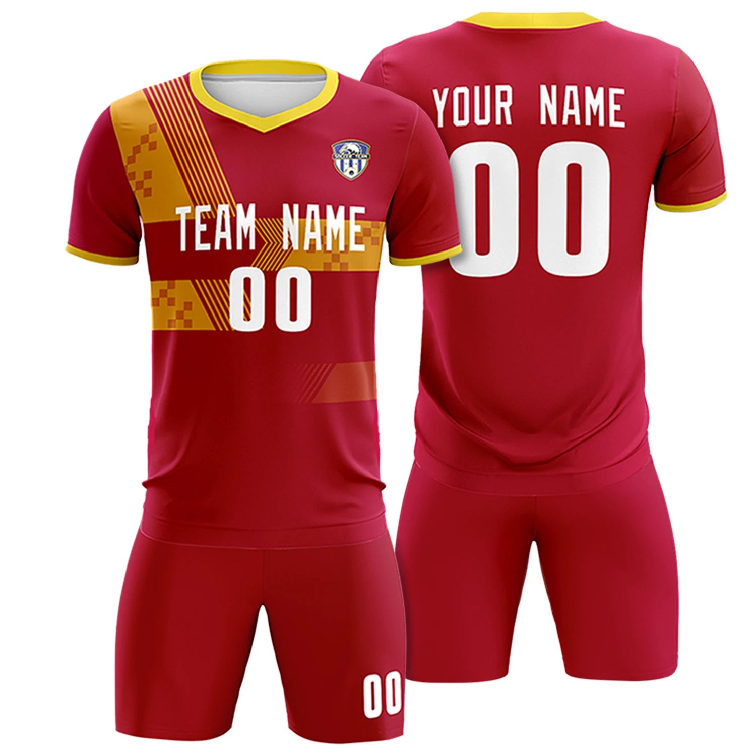 Custom Red Gold01 Training Uniform For Men Soccer Sets Jersey