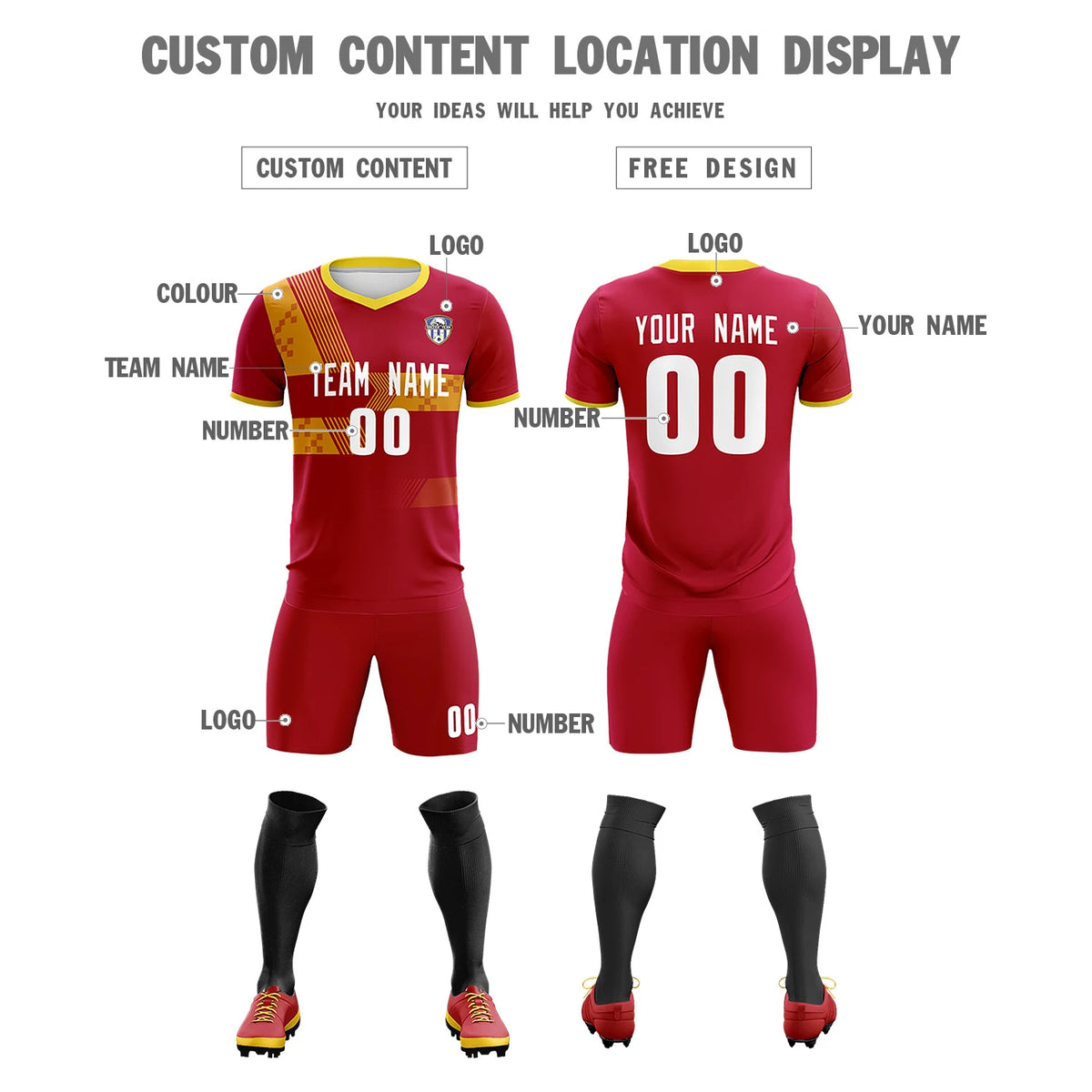 Custom Red Gold01 Training Uniform For Men Soccer Sets Jersey