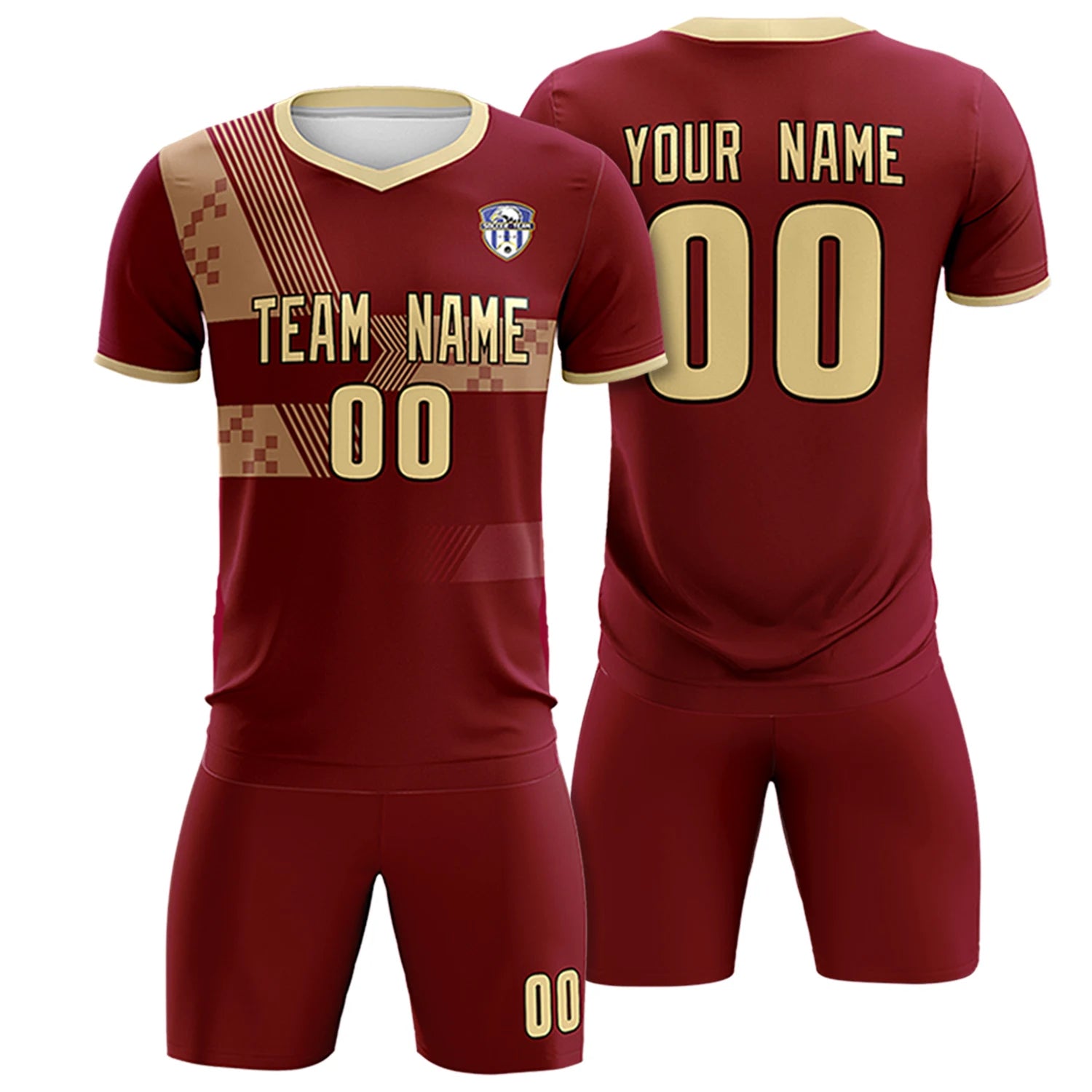 Custom Crimson Khaki Training Uniform For Men Soccer Sets Jersey