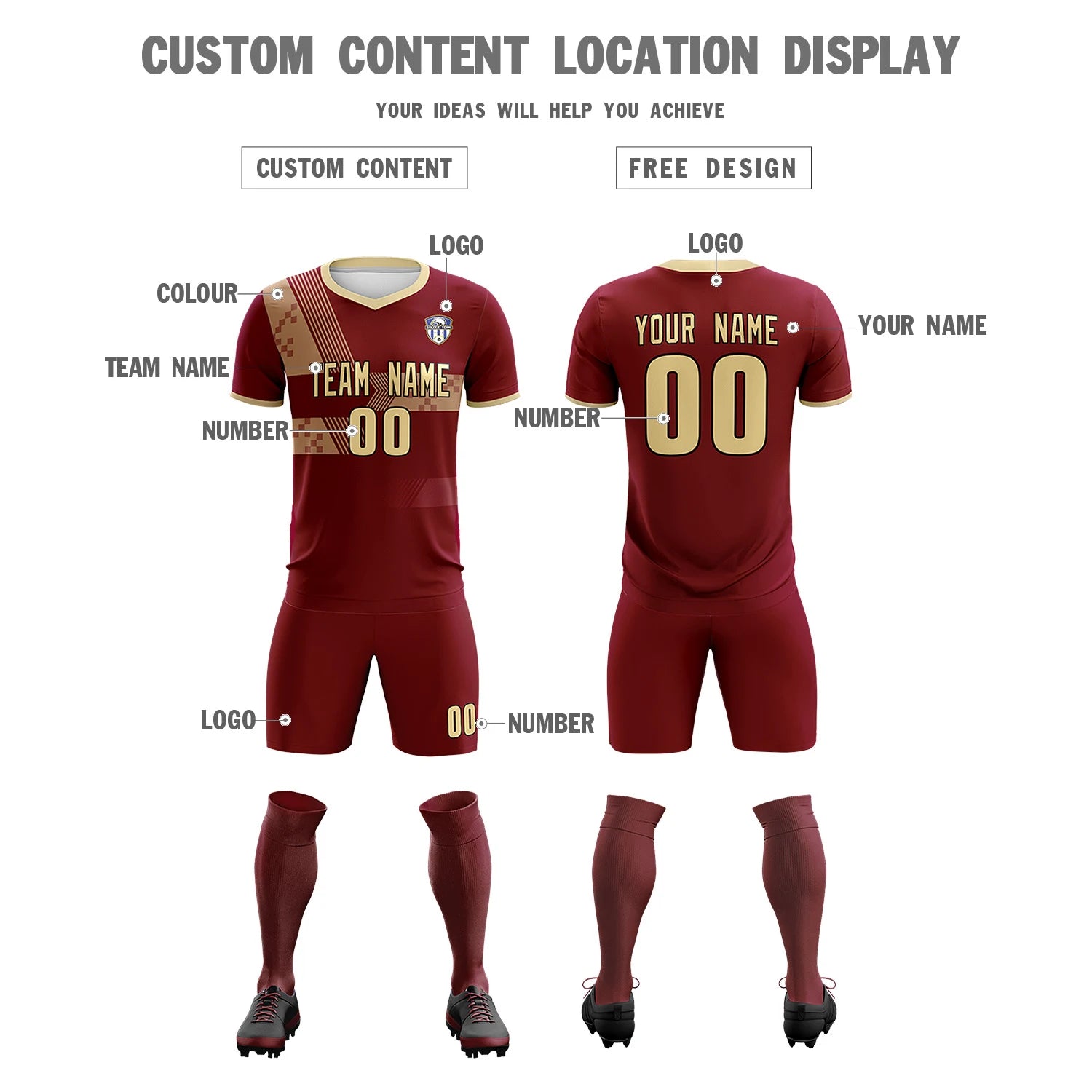 Custom Crimson Khaki Training Uniform For Men Soccer Sets Jersey