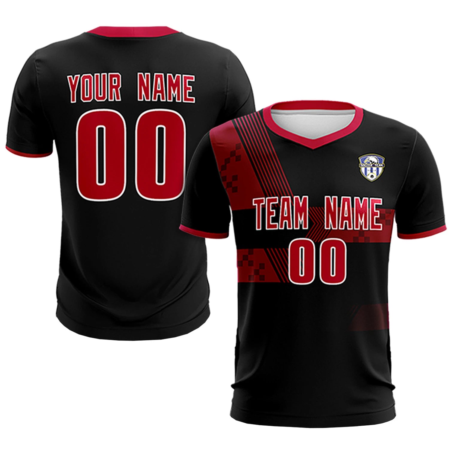 Custom Black Red Training Uniform For Men Soccer Sets Jersey