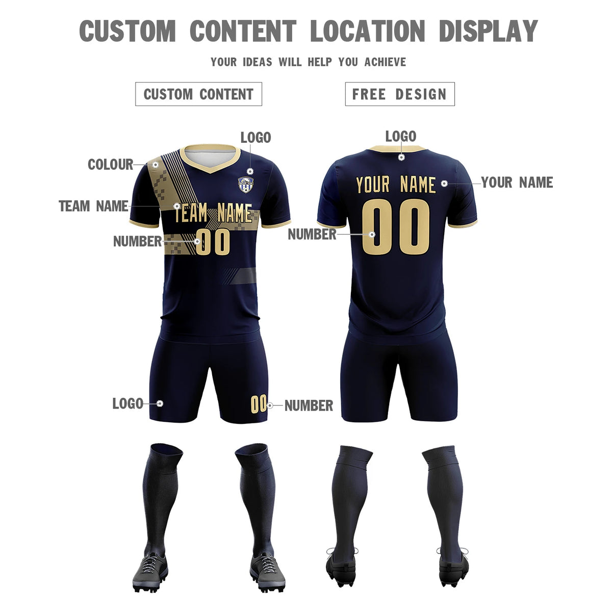 Custom Navy Khaki Training Uniform For Men Soccer Sets Jersey