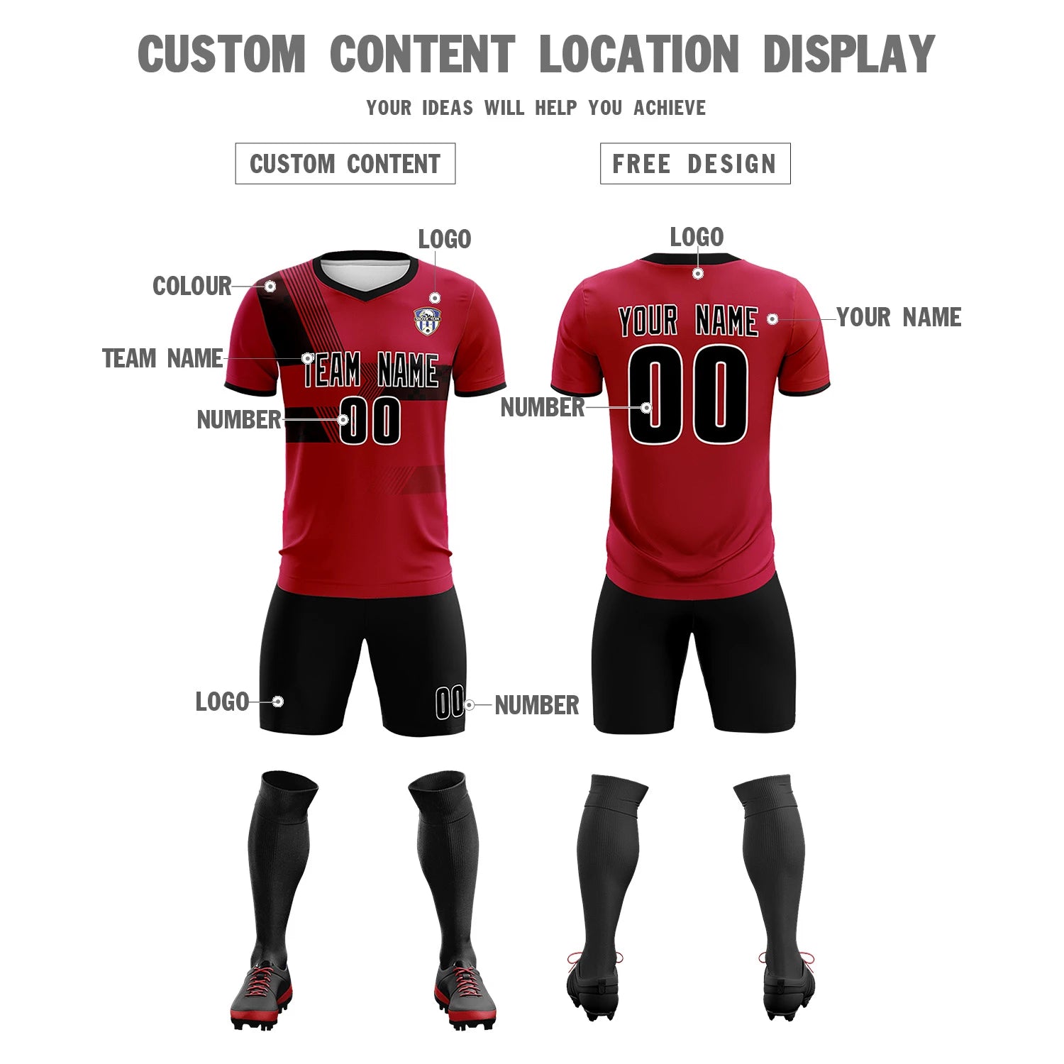 Custom Red Navy Training Uniform For Men Soccer Sets Jersey