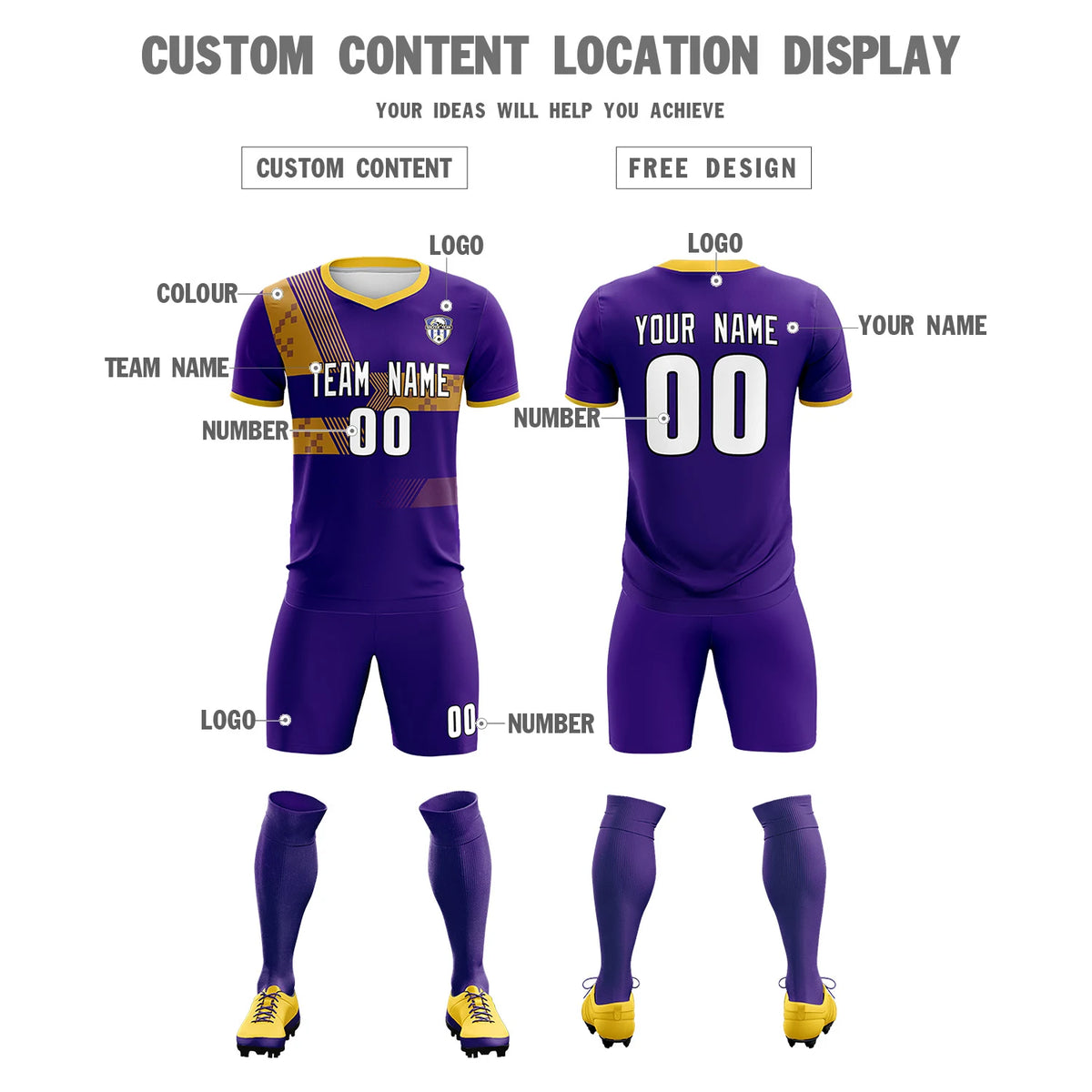 Custom Purple Gold01 Training Uniform For Men Soccer Sets Jersey