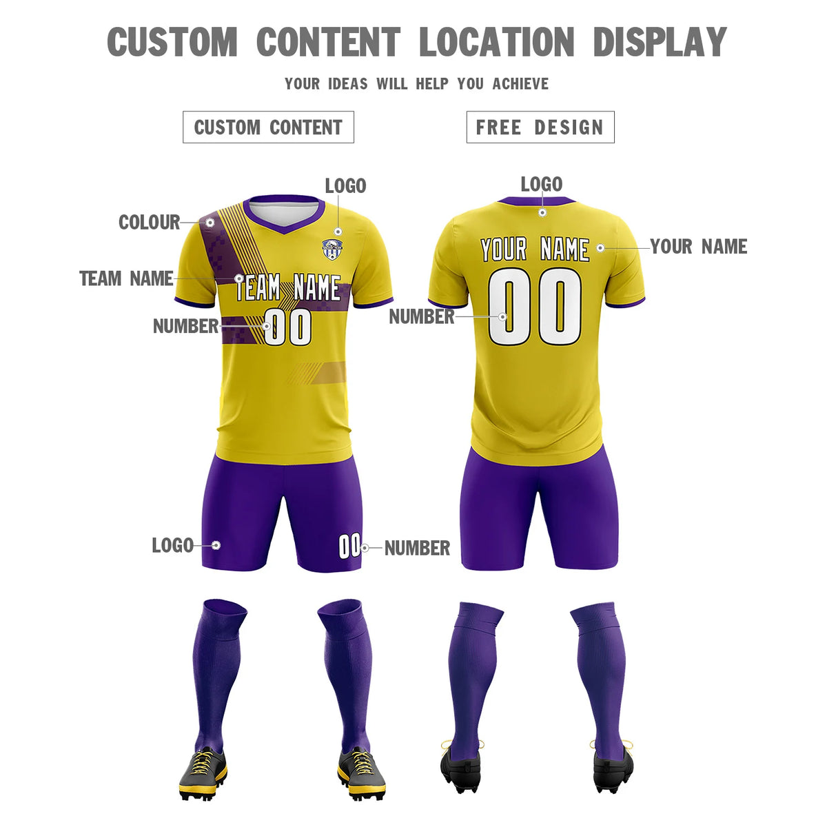 Custom Gold01 Purple Training Uniform For Men Soccer Sets Jersey