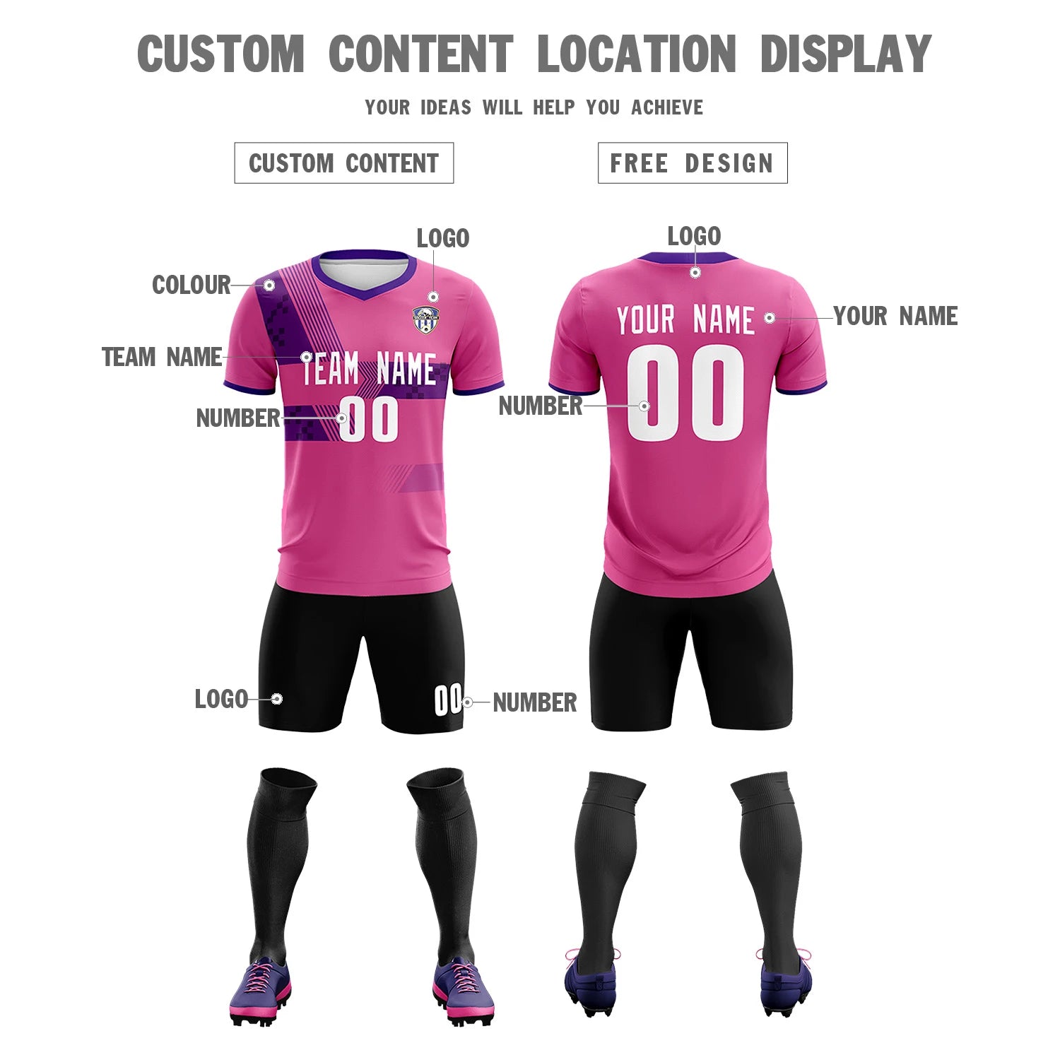 Custom Pink Purple Training Uniform For Men Soccer Sets Jersey
