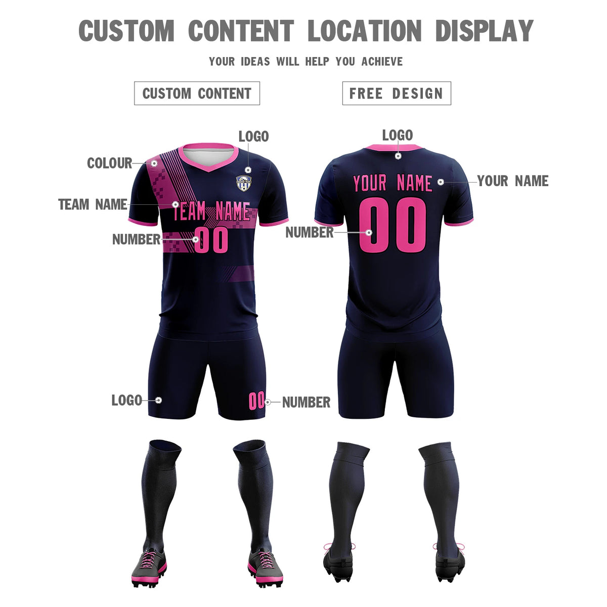 Custom Navy Pink Training Uniform For Men Soccer Sets Jersey